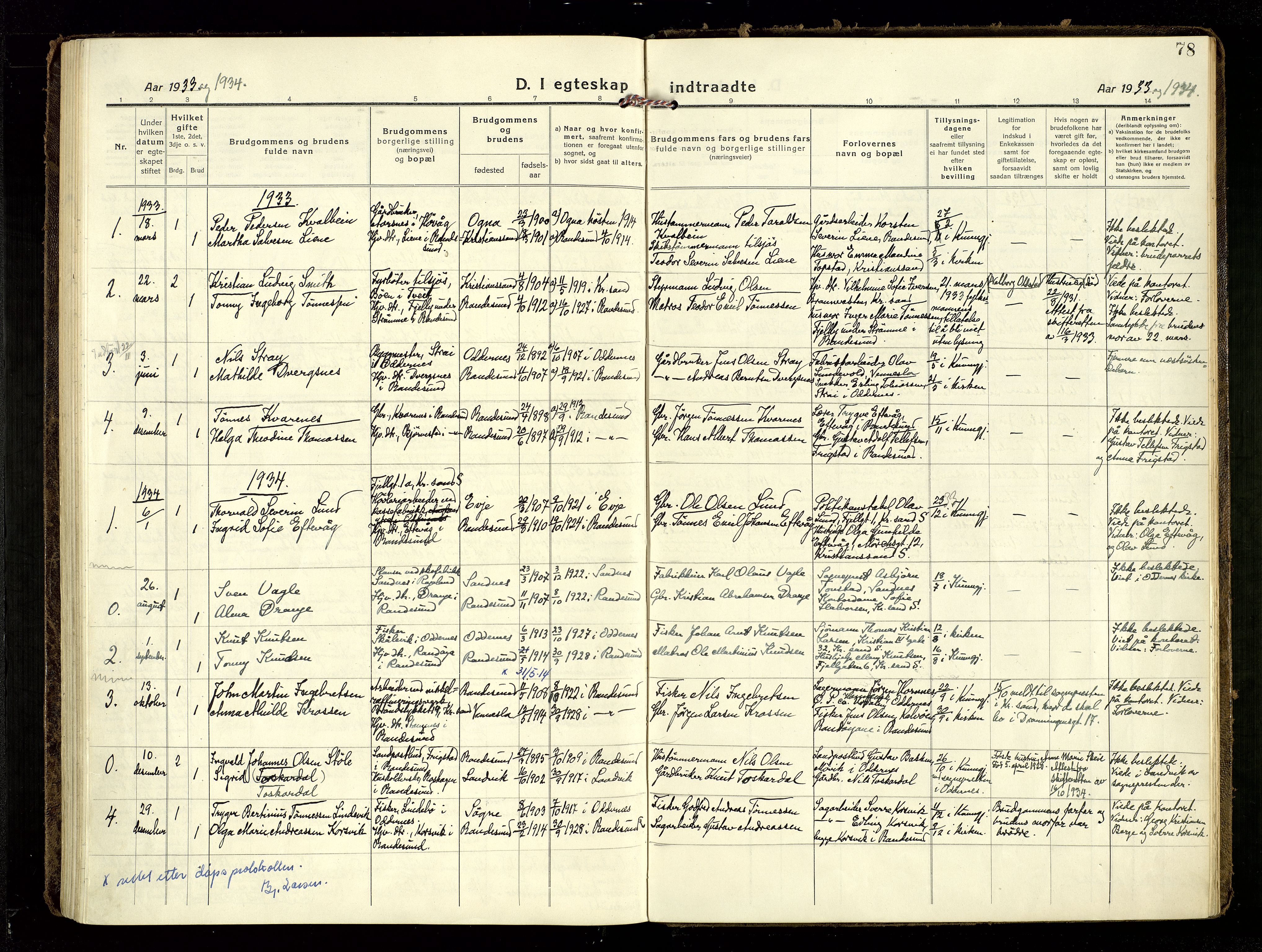 Oddernes sokneprestkontor, SAK/1111-0033/F/Fa/Fab/L0004: Ministerialbok nr. A 4, 1916-1935, s. 78