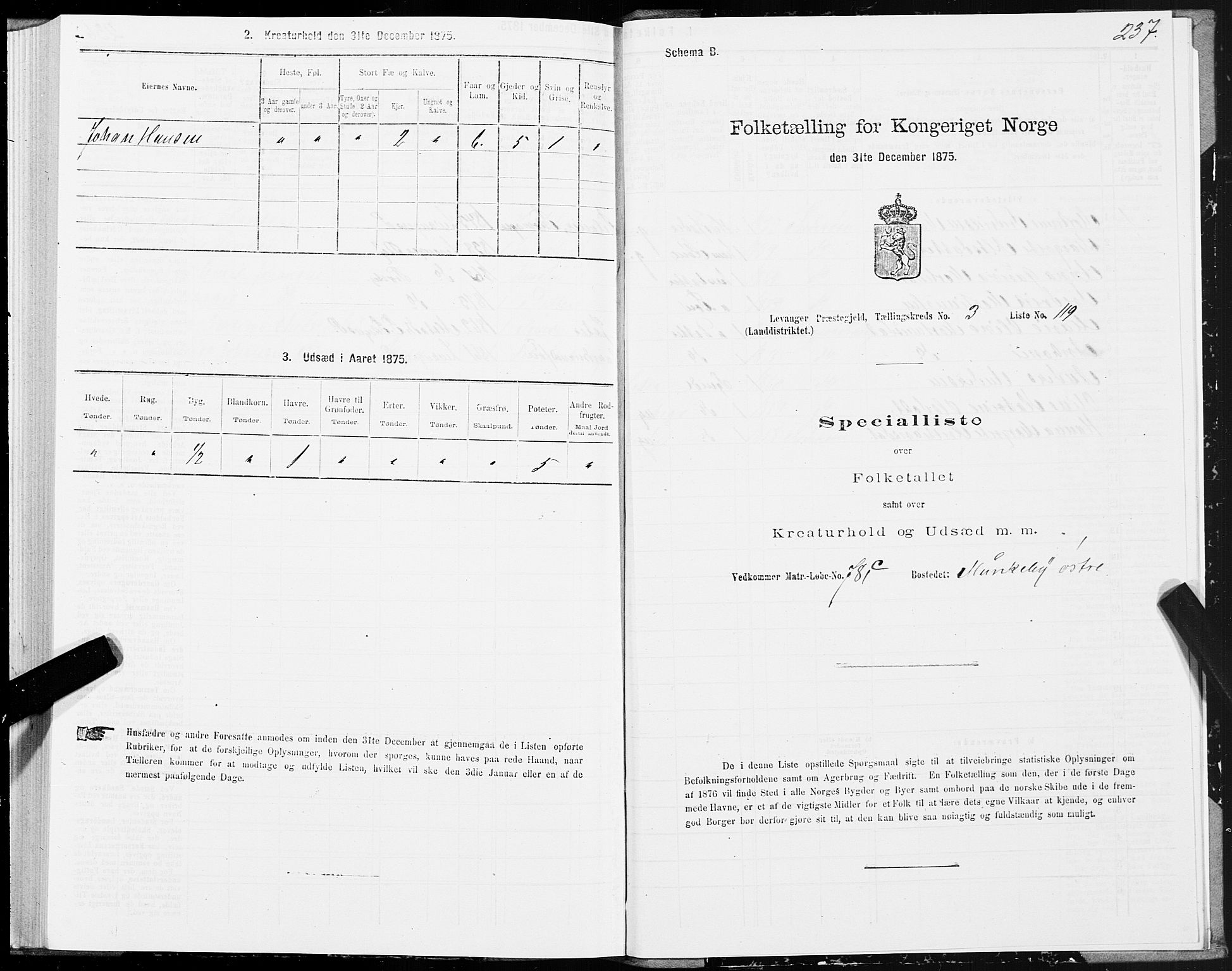 SAT, Folketelling 1875 for 1720L Levanger prestegjeld, Levanger landsokn, 1875, s. 2237