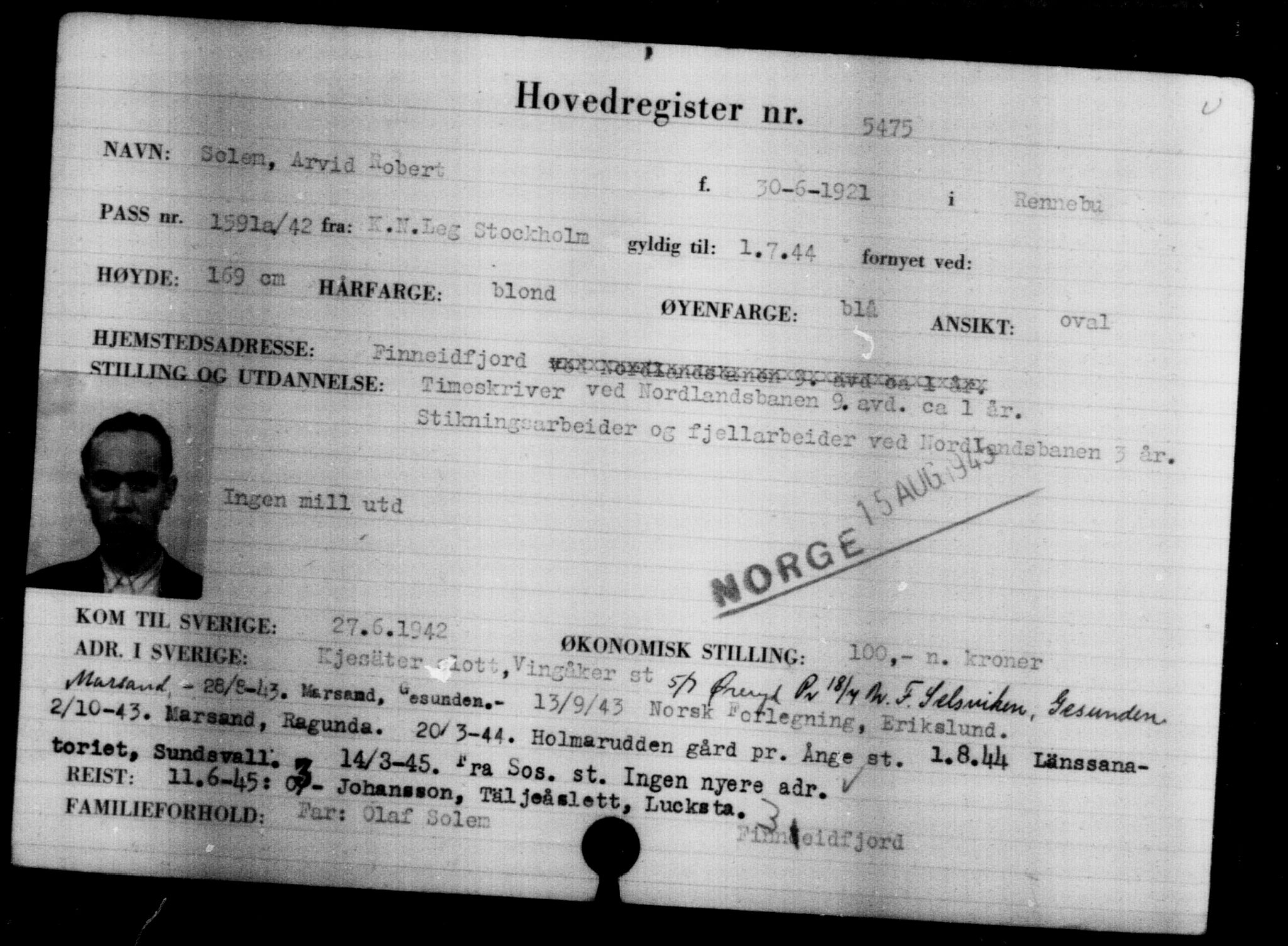 Utenriksstasjonene, Legasjonen i Stockholm, Flyktningkontoret, AV/RA-S-6753/V/Va/L0004: Kjesäterkartoteket, flyktninger med registreringsnr. 3496-6610, 1940-1945, s. 2285