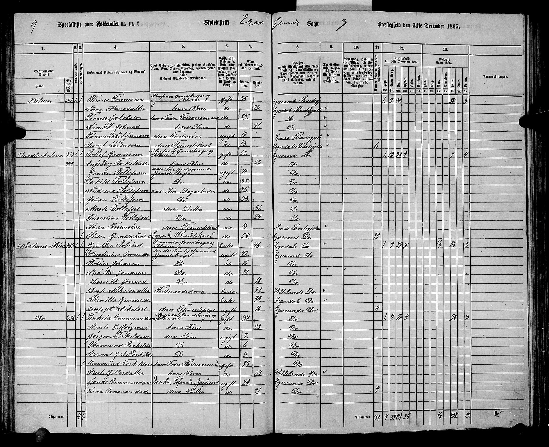 RA, Folketelling 1865 for 1116L Eigersund prestegjeld, Eigersund landsokn og Ogna sokn, 1865, s. 88