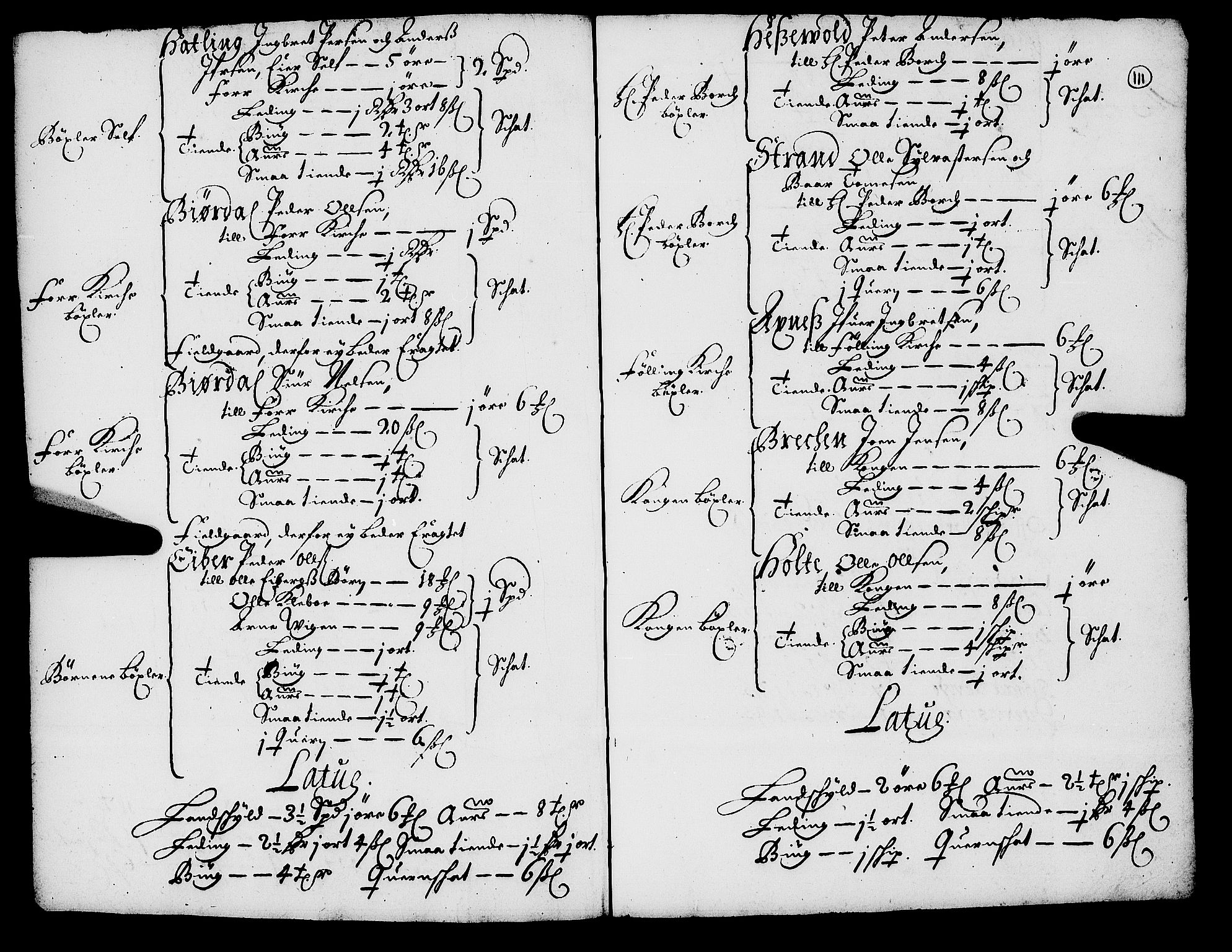 Rentekammeret inntil 1814, Realistisk ordnet avdeling, AV/RA-EA-4070/N/Nb/Nba/L0055: Inderøy len, 1668, s. 110b-111a