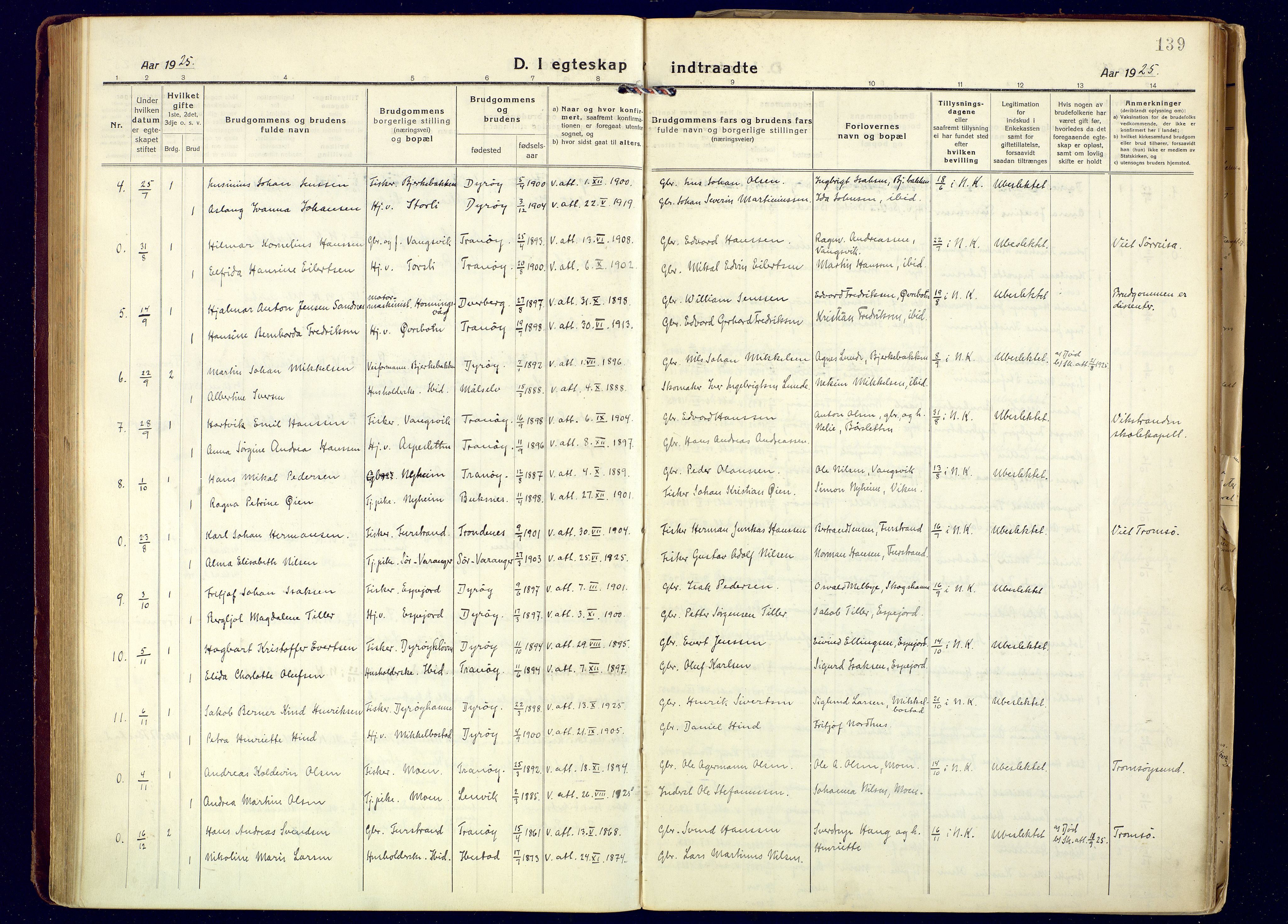Tranøy sokneprestkontor, AV/SATØ-S-1313/I/Ia/Iaa/L0016kirke: Ministerialbok nr. 16, 1919-1932, s. 139