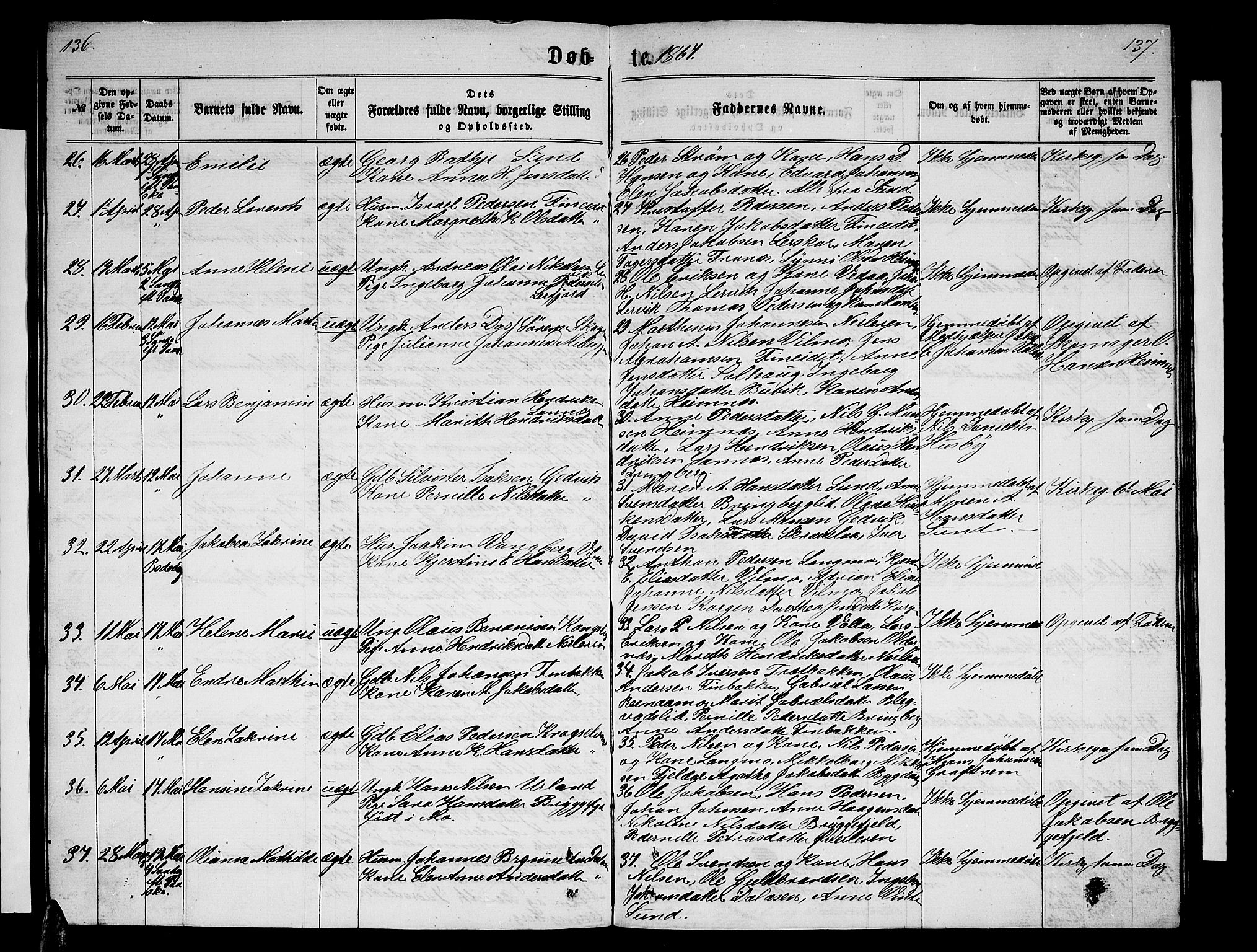 Ministerialprotokoller, klokkerbøker og fødselsregistre - Nordland, AV/SAT-A-1459/825/L0365: Klokkerbok nr. 825C02, 1858-1873, s. 136-137