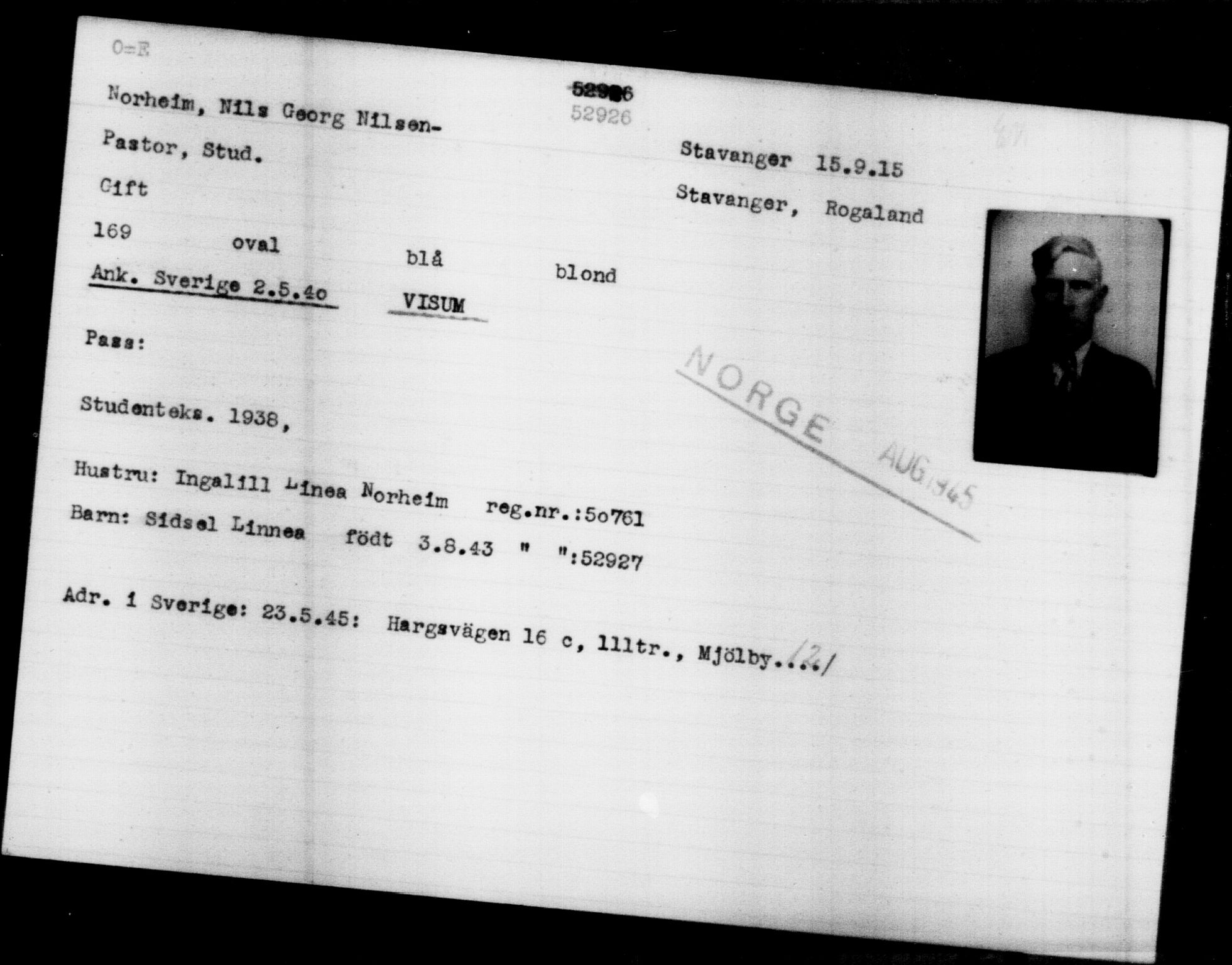 Utenriksstasjonene, Legasjonen i Stockholm, Flyktningkontoret, AV/RA-S-6753/V/Va/L0019: Kjesäterkartoteket, flyktninger med registreringsnr. 49600-55060, 1940-1945, s. 2394