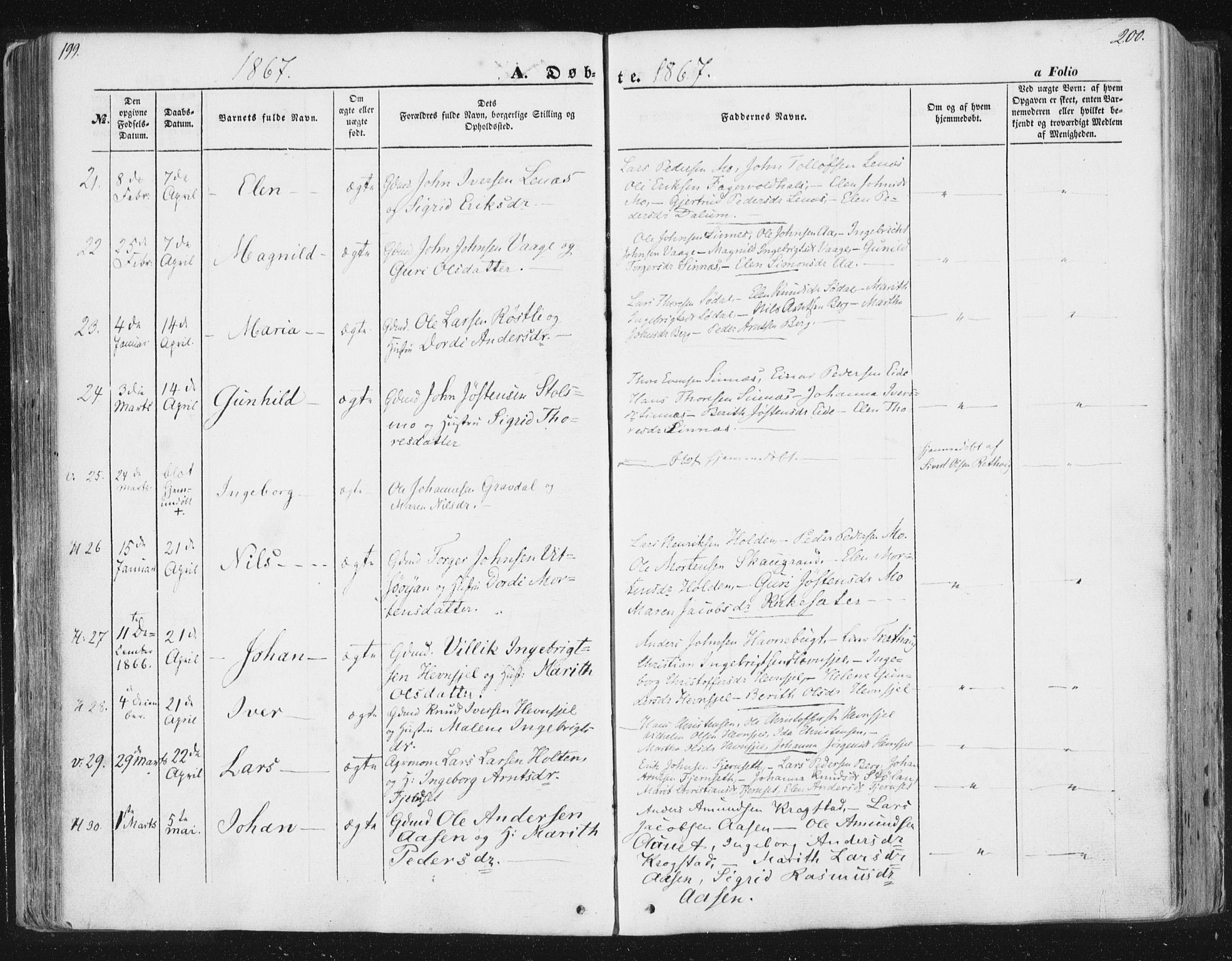 Ministerialprotokoller, klokkerbøker og fødselsregistre - Sør-Trøndelag, SAT/A-1456/630/L0494: Ministerialbok nr. 630A07, 1852-1868, s. 199-200