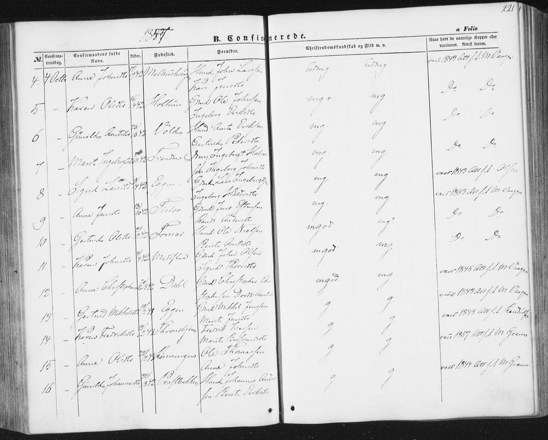 Ministerialprotokoller, klokkerbøker og fødselsregistre - Sør-Trøndelag, SAT/A-1456/691/L1076: Ministerialbok nr. 691A08, 1852-1861, s. 221