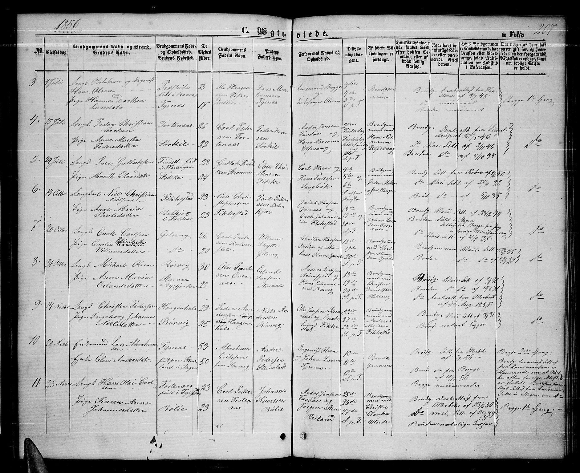 Ministerialprotokoller, klokkerbøker og fødselsregistre - Nordland, AV/SAT-A-1459/859/L0857: Klokkerbok nr. 859C03, 1854-1873, s. 207