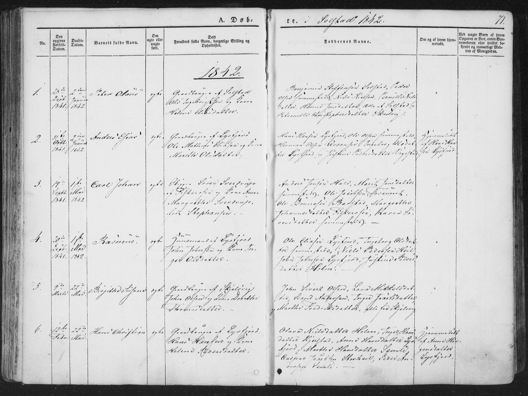 Ministerialprotokoller, klokkerbøker og fødselsregistre - Nordland, SAT/A-1459/810/L0145: Ministerialbok nr. 810A07 /2, 1841-1862, s. 71
