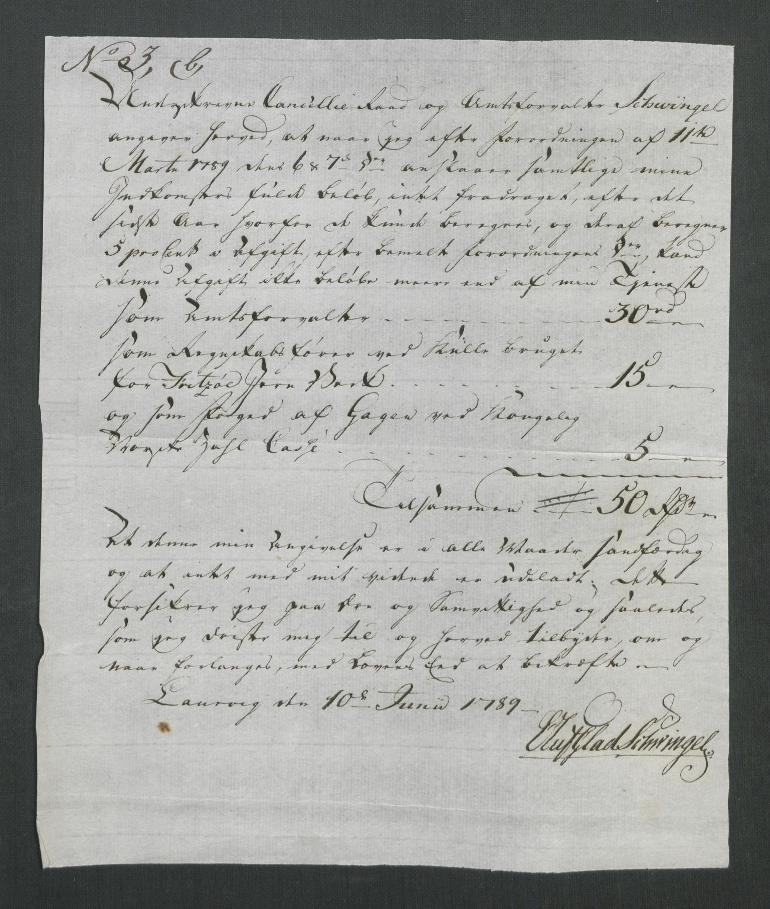 Rentekammeret inntil 1814, Reviderte regnskaper, Mindre regnskaper, AV/RA-EA-4068/Rf/Rfe/L0020: Kongsberg, Kragerø, Larvik, 1789, s. 342