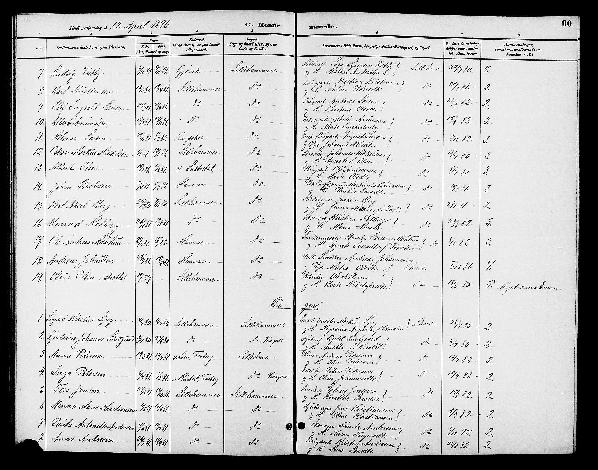 Fåberg prestekontor, AV/SAH-PREST-086/H/Ha/Hab/L0008: Klokkerbok nr. 8, 1891-1900, s. 90