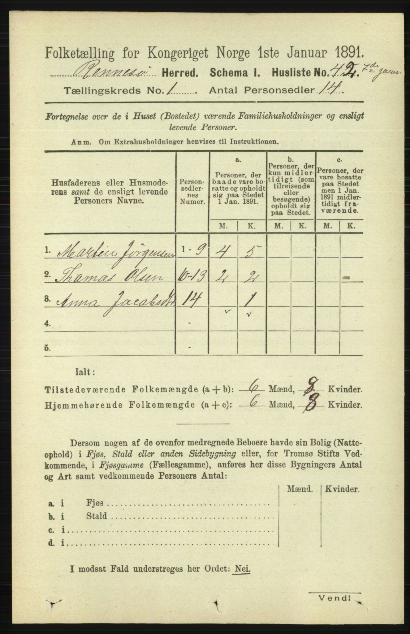 RA, Folketelling 1891 for 1142 Rennesøy herred, 1891, s. 53