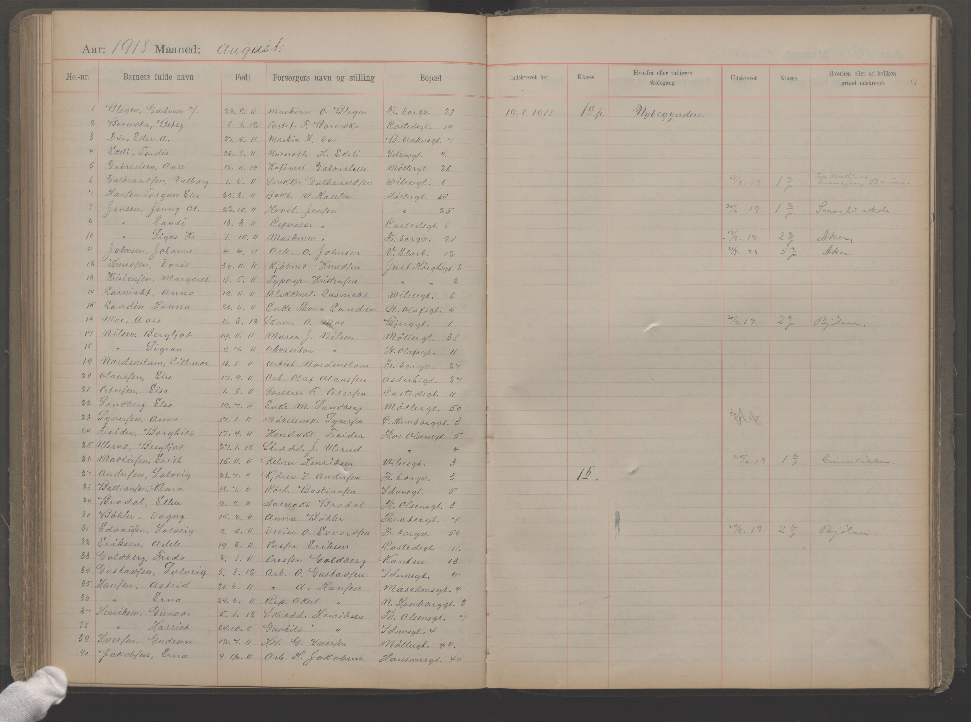 Møllergata skole, OBA/A-20129/F/Fa/L0002: Ut-/innskrivningsprotokoll, 1907-1932, s. 132