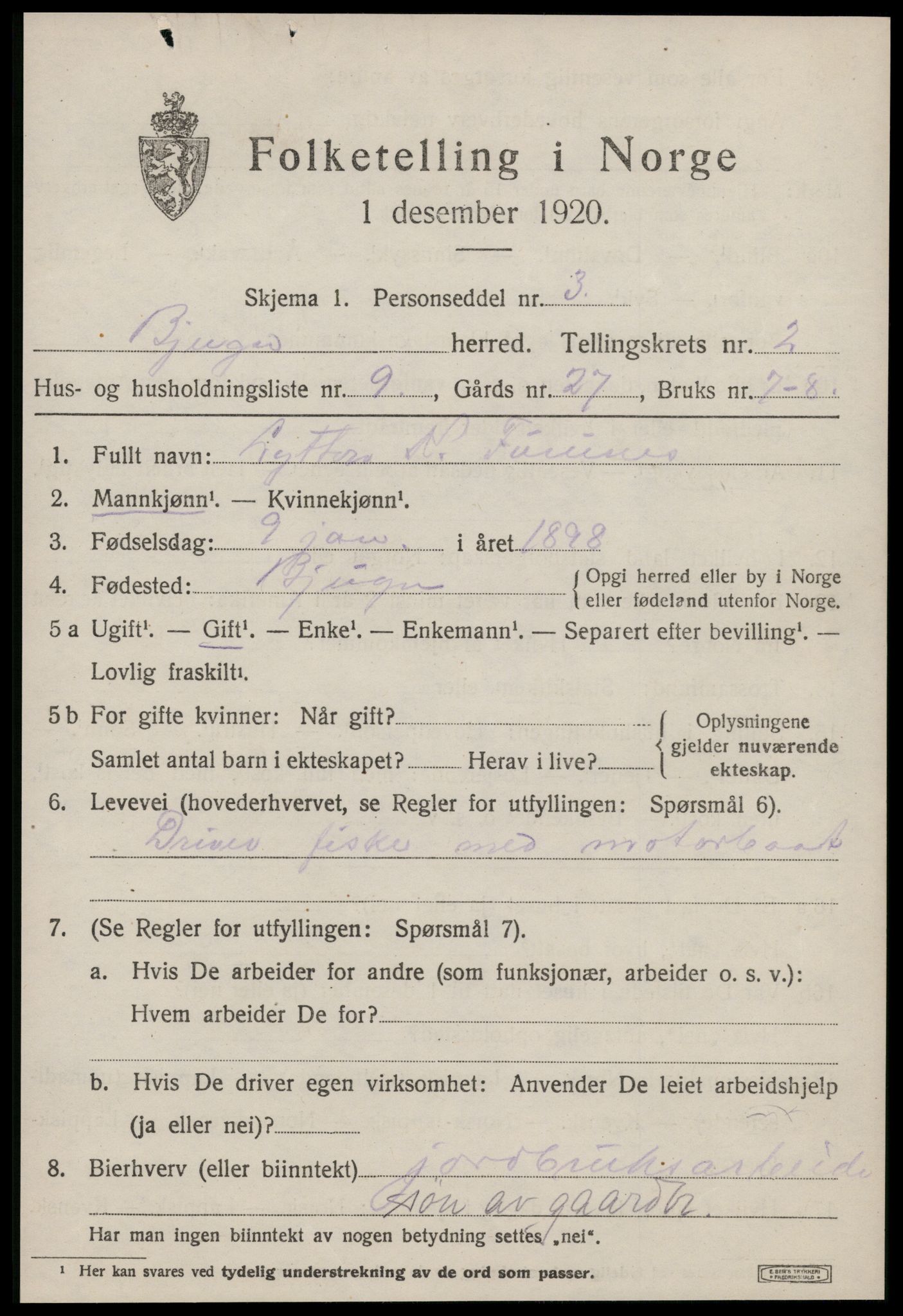SAT, Folketelling 1920 for 1627 Bjugn herred, 1920, s. 1379