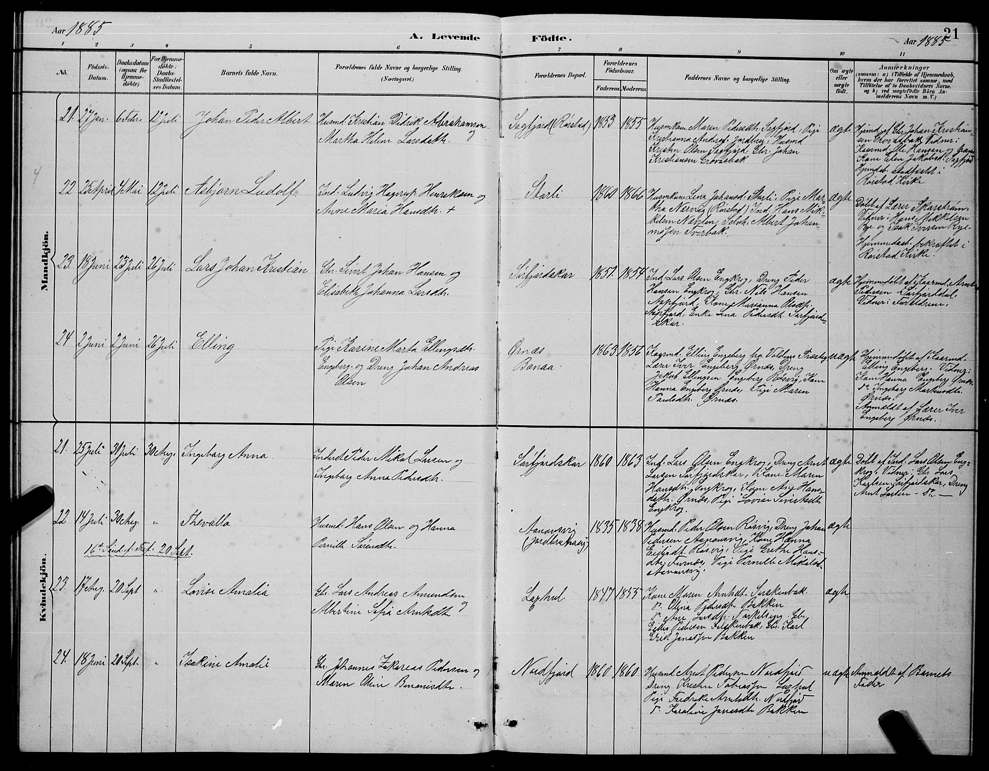 Ministerialprotokoller, klokkerbøker og fødselsregistre - Nordland, AV/SAT-A-1459/854/L0785: Klokkerbok nr. 854C01, 1883-1891, s. 21