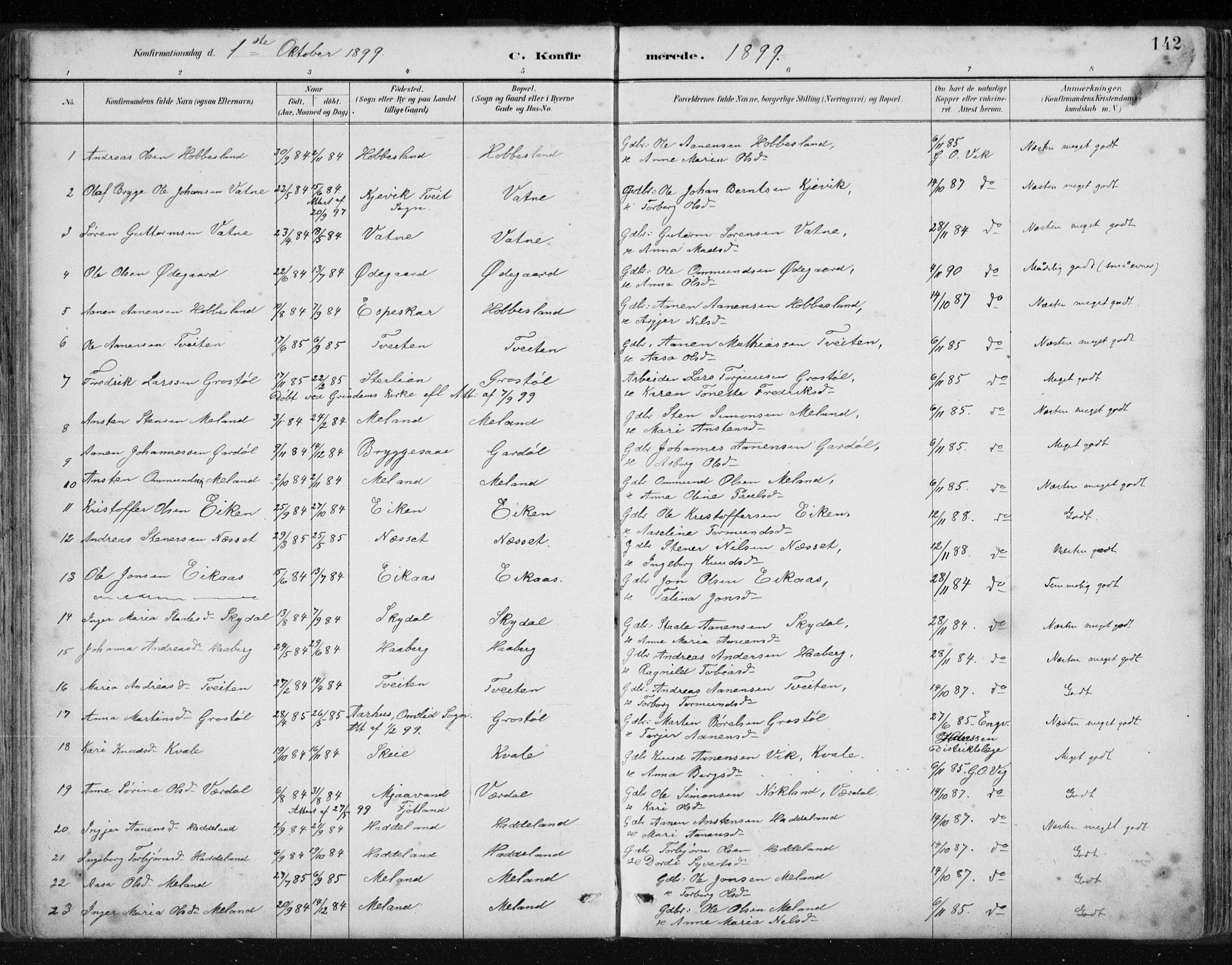Hægebostad sokneprestkontor, AV/SAK-1111-0024/F/Fb/Fbb/L0003: Klokkerbok nr. B 3, 1887-1937, s. 142