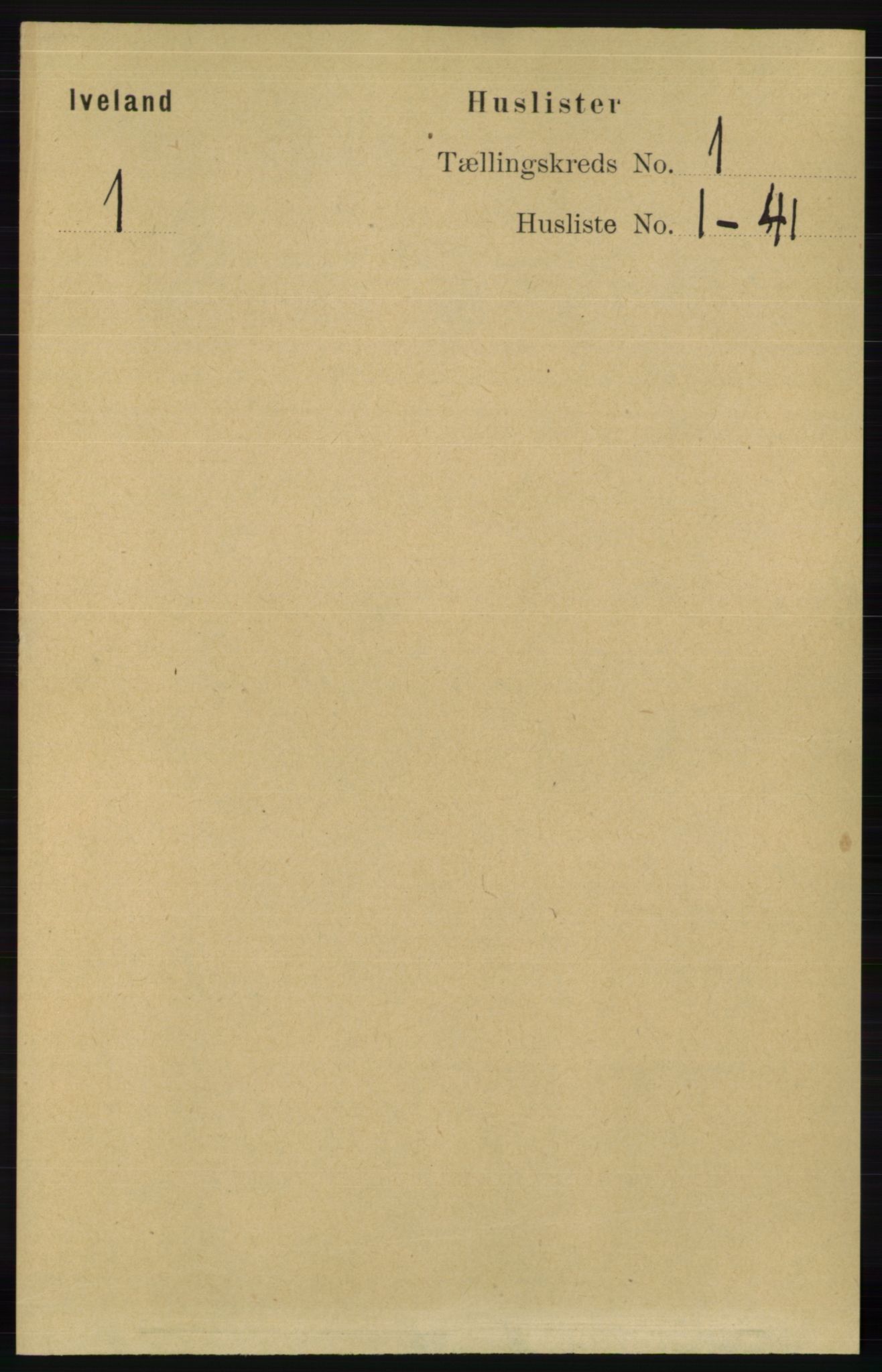 RA, Folketelling 1891 for 0935 Iveland herred, 1891, s. 14