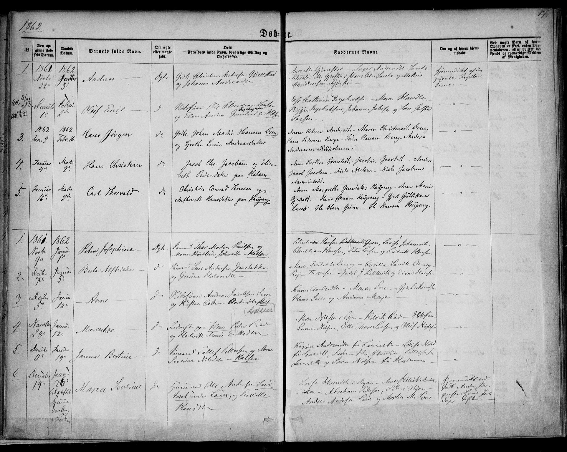 Tjølling kirkebøker, AV/SAKO-A-60/F/Fa/L0007: Ministerialbok nr. 7, 1860-1876, s. 17