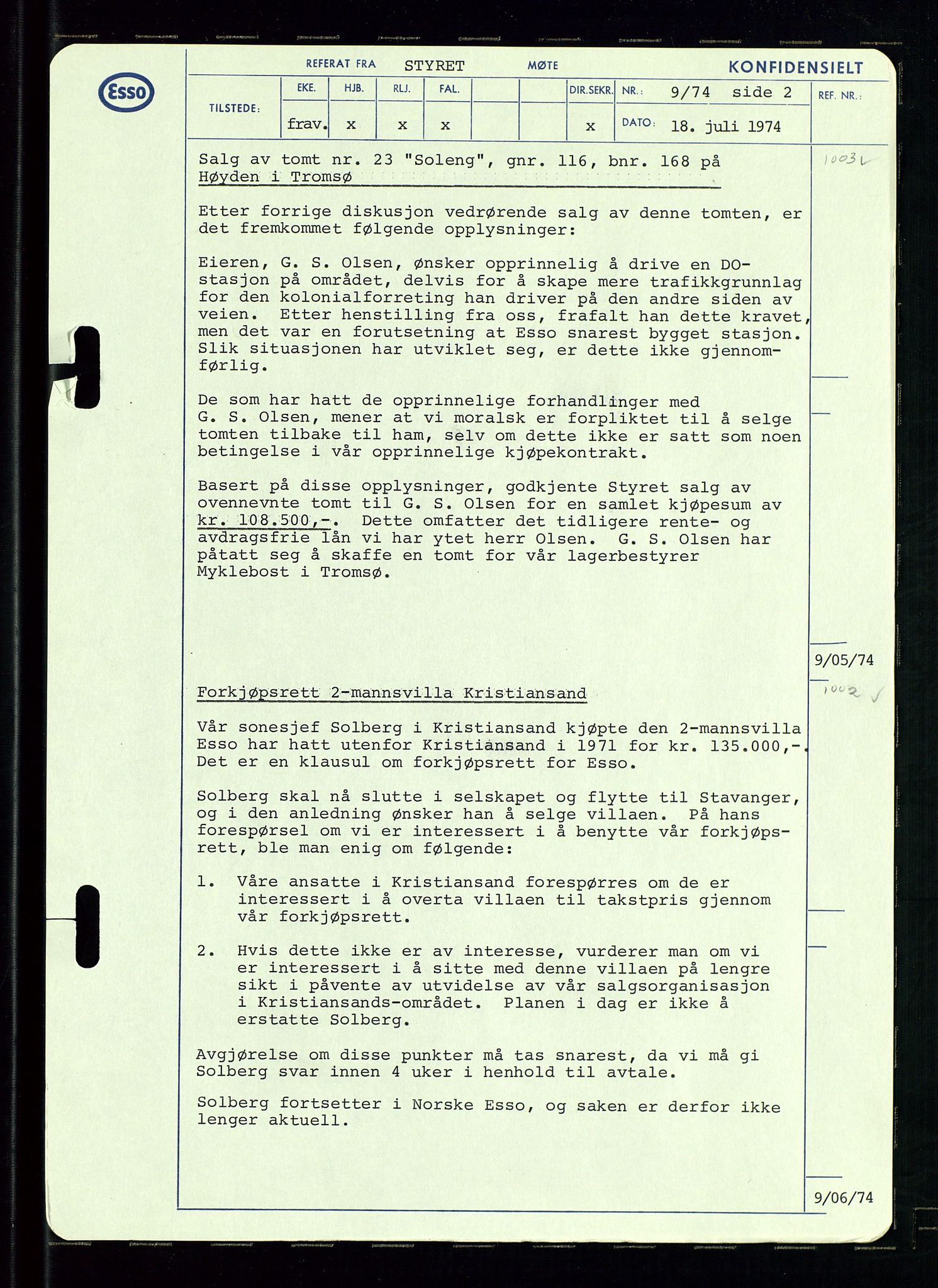 Pa 0982 - Esso Norge A/S, AV/SAST-A-100448/A/Aa/L0003/0002: Den administrerende direksjon Board minutes (styrereferater) og Bedriftforsamlingsprotokoll / Den administrerende direksjon Board minutes (styrereferater), 1970-1974, s. 25