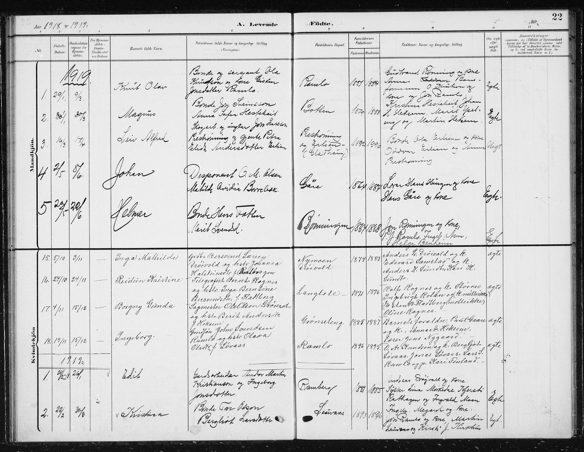Ministerialprotokoller, klokkerbøker og fødselsregistre - Sør-Trøndelag, AV/SAT-A-1456/685/L0979: Klokkerbok nr. 685C04, 1908-1933, s. 22