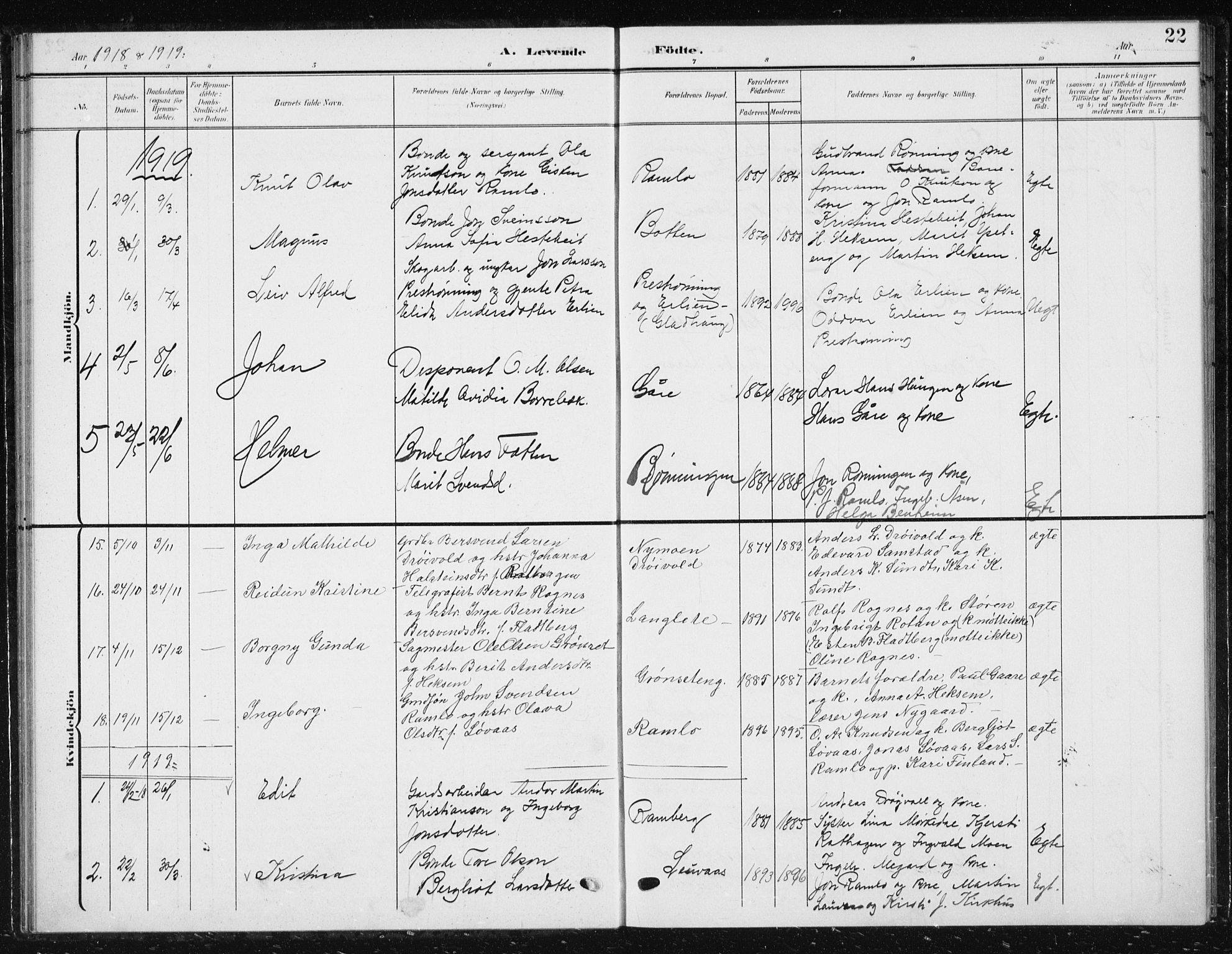 Ministerialprotokoller, klokkerbøker og fødselsregistre - Sør-Trøndelag, SAT/A-1456/685/L0979: Klokkerbok nr. 685C04, 1908-1933, s. 22