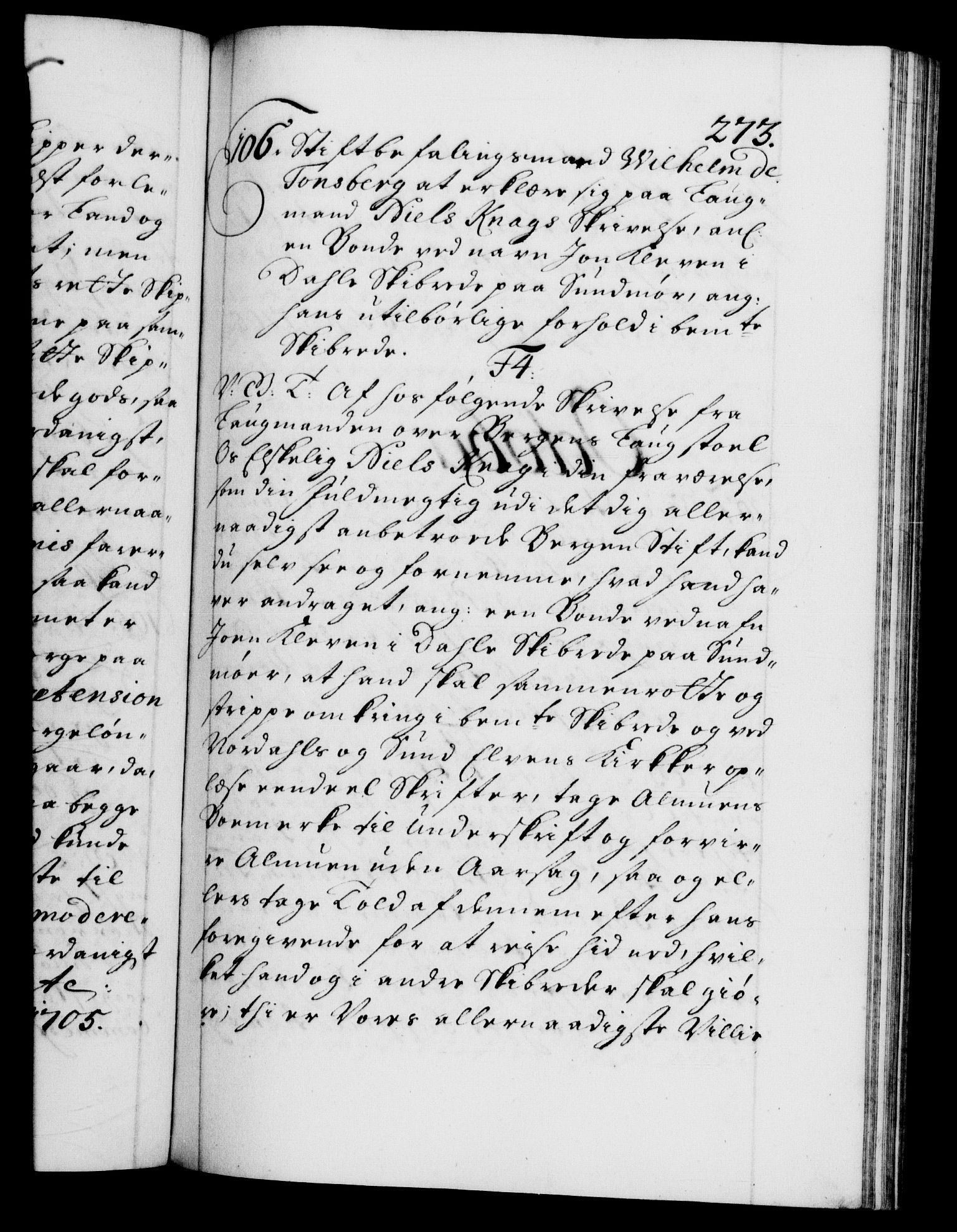 Danske Kanselli 1572-1799, AV/RA-EA-3023/F/Fc/Fca/Fcab/L0017: Norske tegnelser, 1704-1706, s. 273a
