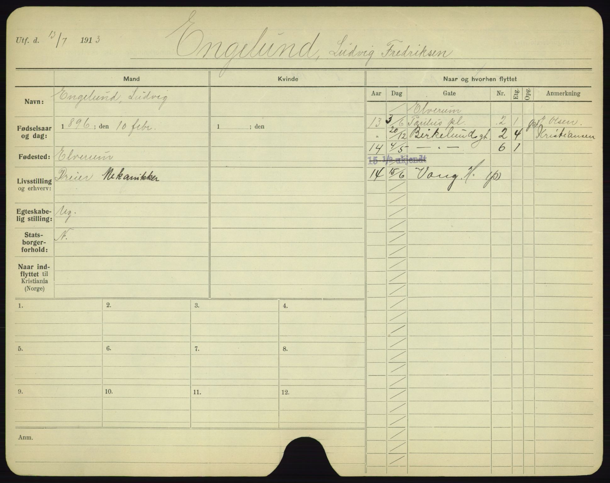 Oslo folkeregister, Registerkort, AV/SAO-A-11715/F/Fa/Fac/L0002: Menn, 1906-1914, s. 1005a