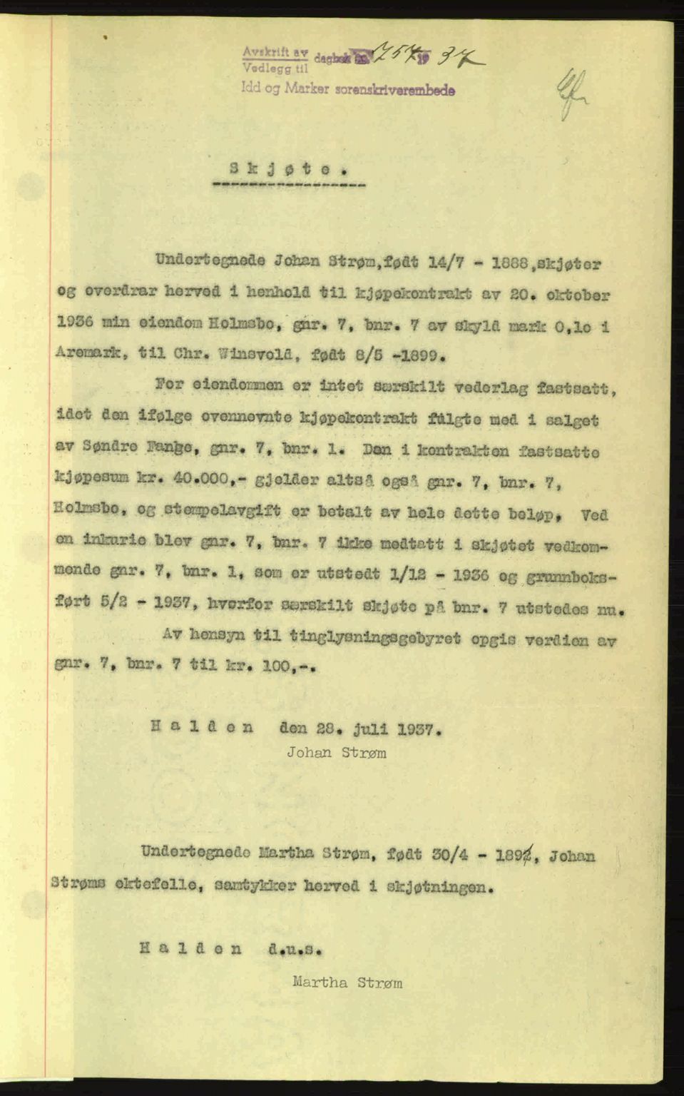 Idd og Marker sorenskriveri, AV/SAO-A-10283/G/Gb/Gbb/L0002: Pantebok nr. A2, 1937-1938, Dagboknr: 757/1937