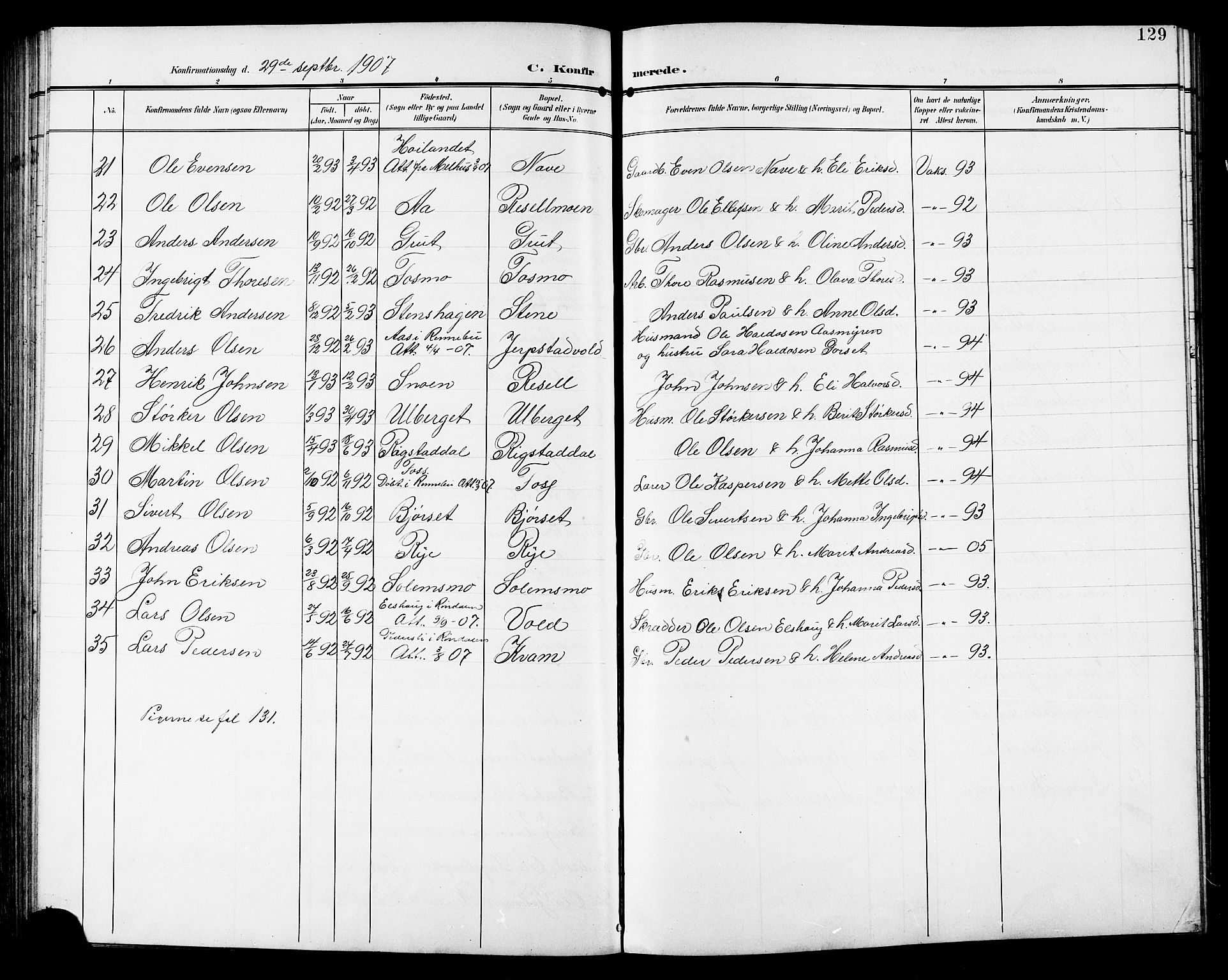 Ministerialprotokoller, klokkerbøker og fødselsregistre - Sør-Trøndelag, AV/SAT-A-1456/672/L0864: Klokkerbok nr. 672C03, 1902-1914, s. 129