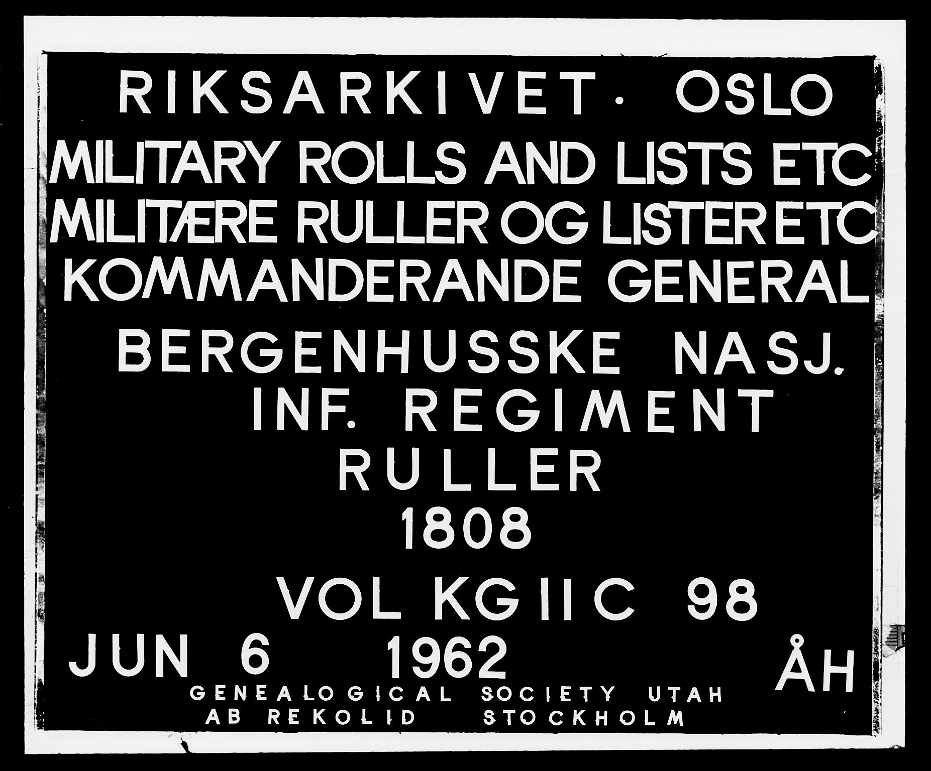 Generalitets- og kommissariatskollegiet, Det kongelige norske kommissariatskollegium, RA/EA-5420/E/Eh/L0098: Bergenhusiske nasjonale infanteriregiment, 1808, s. 1