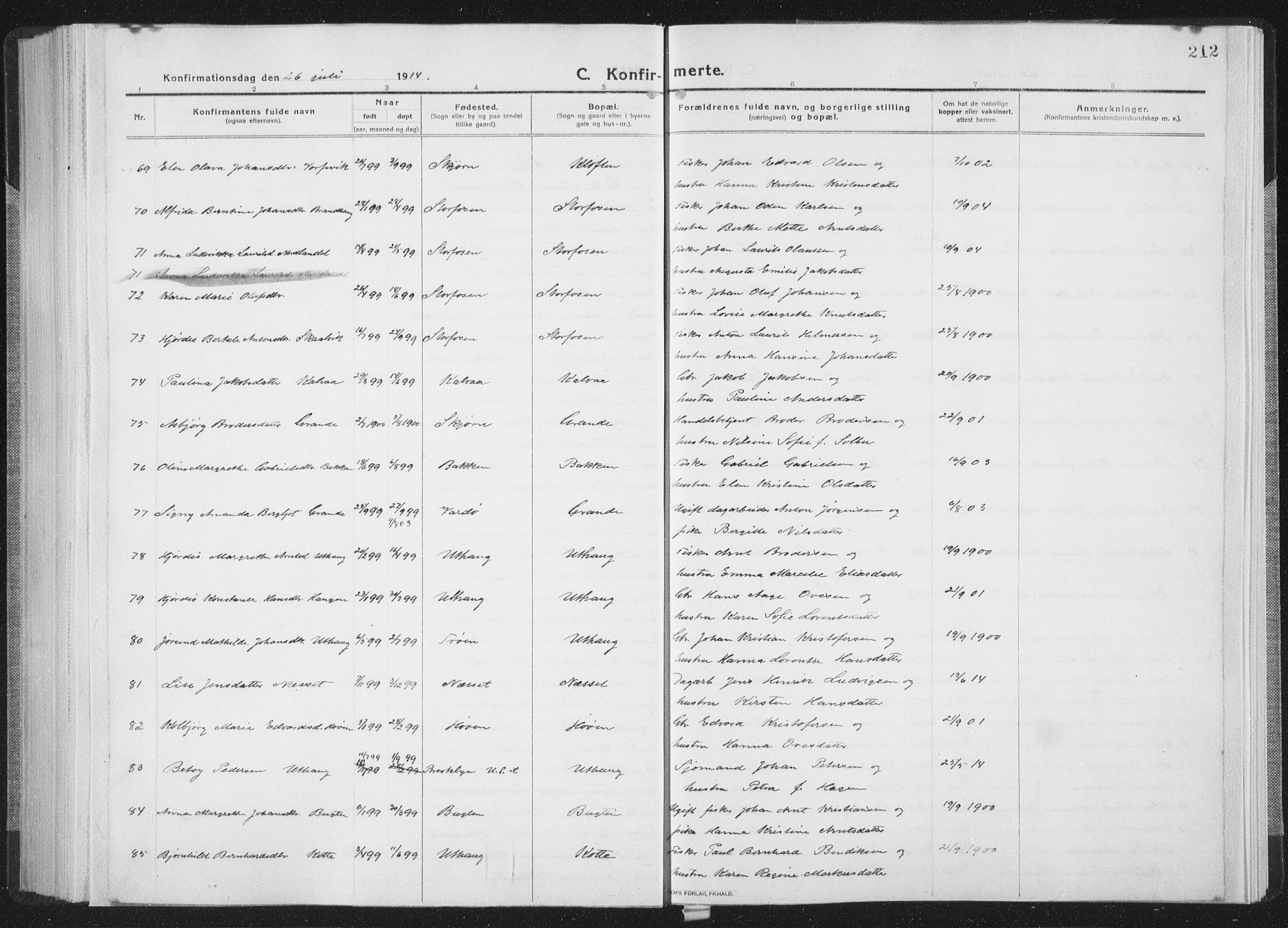 Ministerialprotokoller, klokkerbøker og fødselsregistre - Sør-Trøndelag, SAT/A-1456/659/L0747: Klokkerbok nr. 659C04, 1913-1938, s. 212