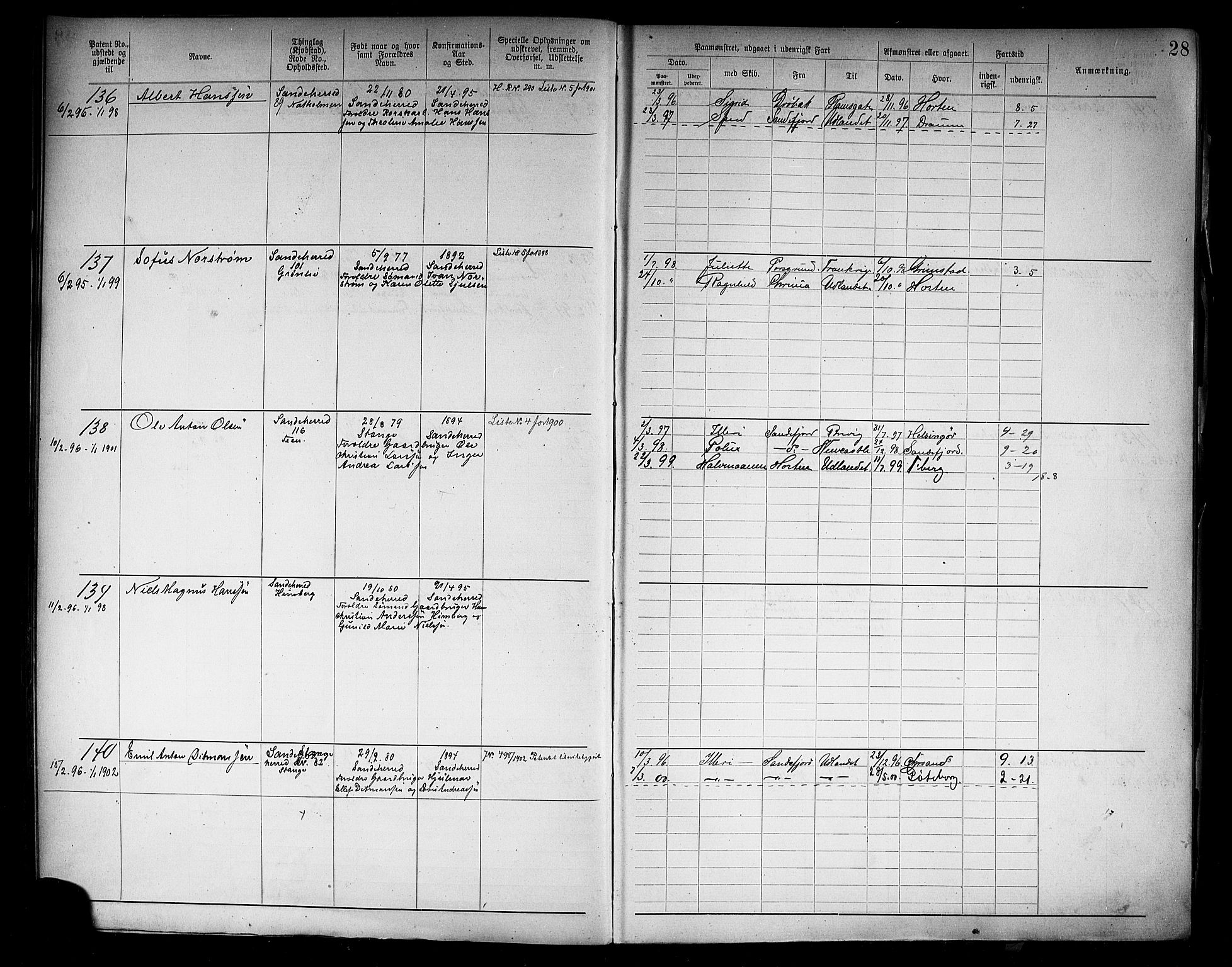 Sandefjord innrulleringskontor, AV/SAKO-A-788/F/Fa/L0005: Annotasjonsrulle, 1894-1911, s. 30
