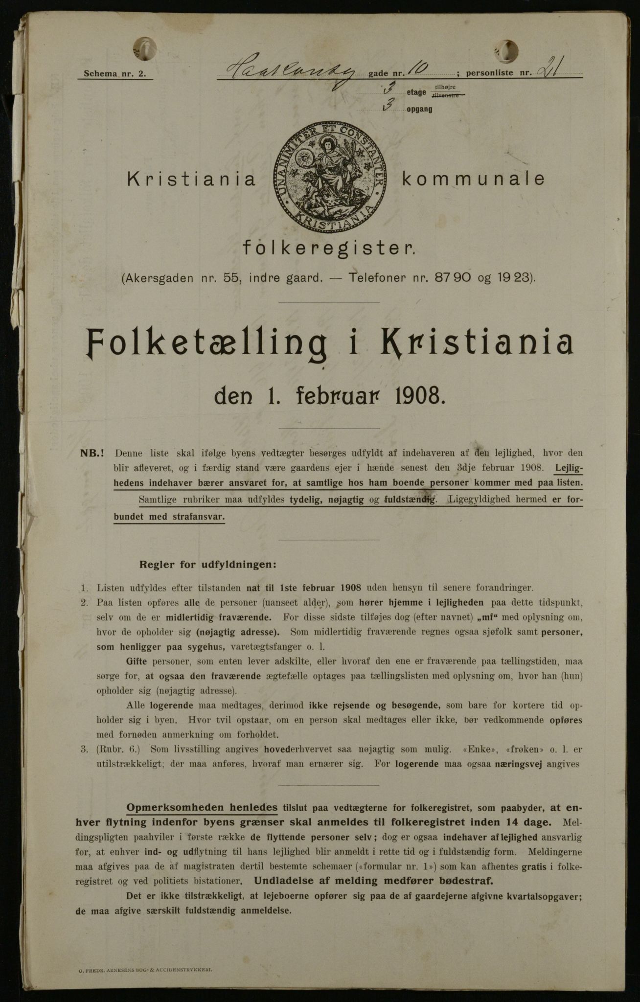 OBA, Kommunal folketelling 1.2.1908 for Kristiania kjøpstad, 1908, s. 38449