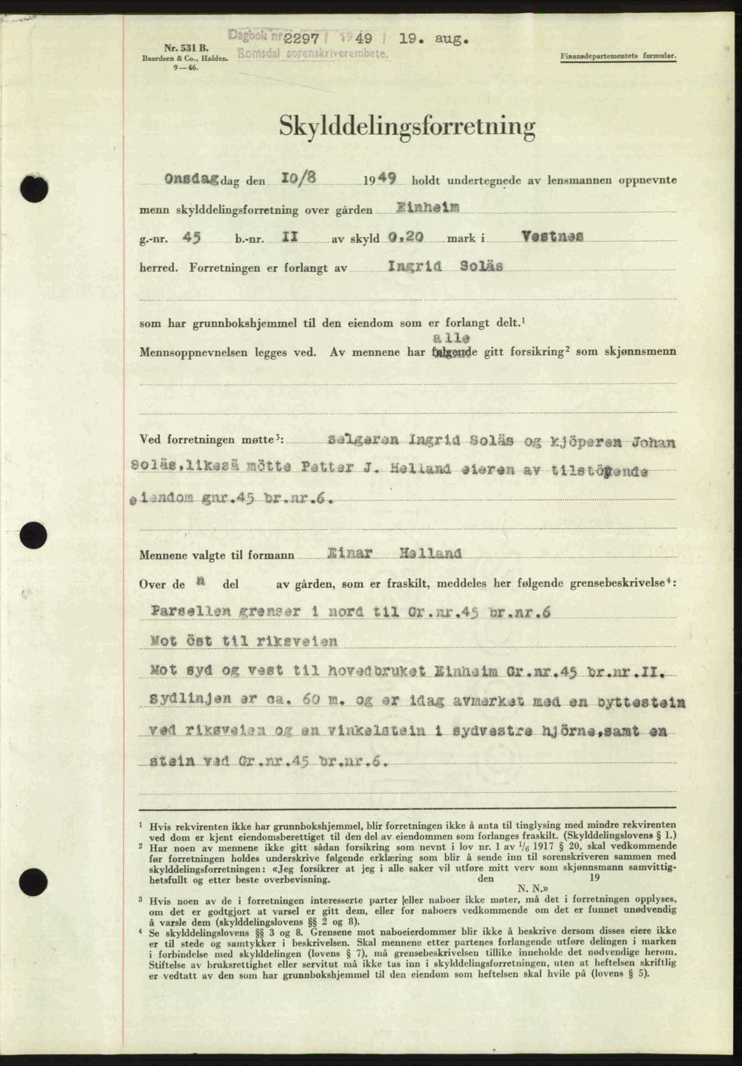 Romsdal sorenskriveri, SAT/A-4149/1/2/2C: Pantebok nr. A30, 1949-1949, Dagboknr: 2297/1949