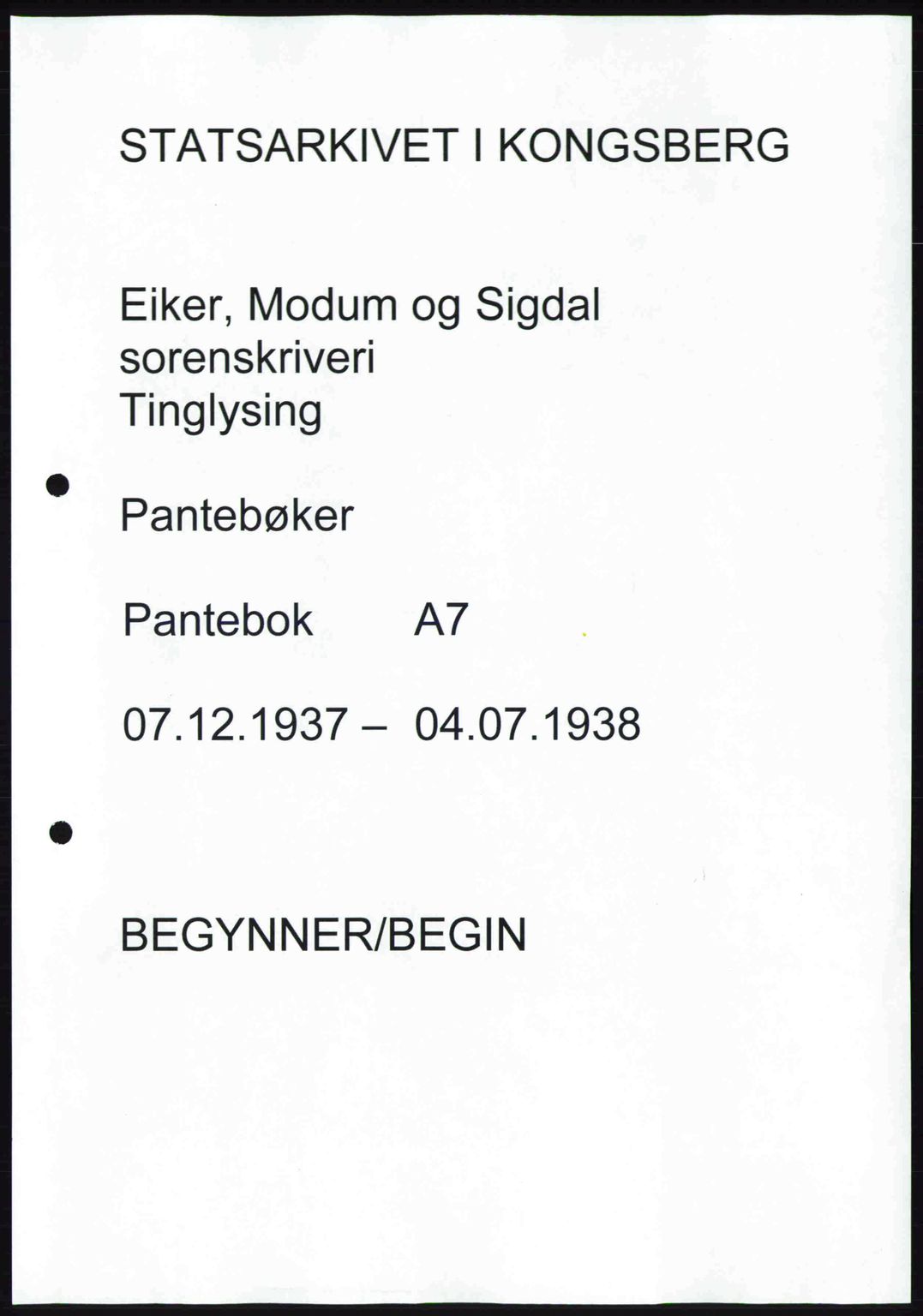 Eiker, Modum og Sigdal sorenskriveri, SAKO/A-123/G/Ga/Gab/L0037: Pantebok nr. A7, 1937-1938