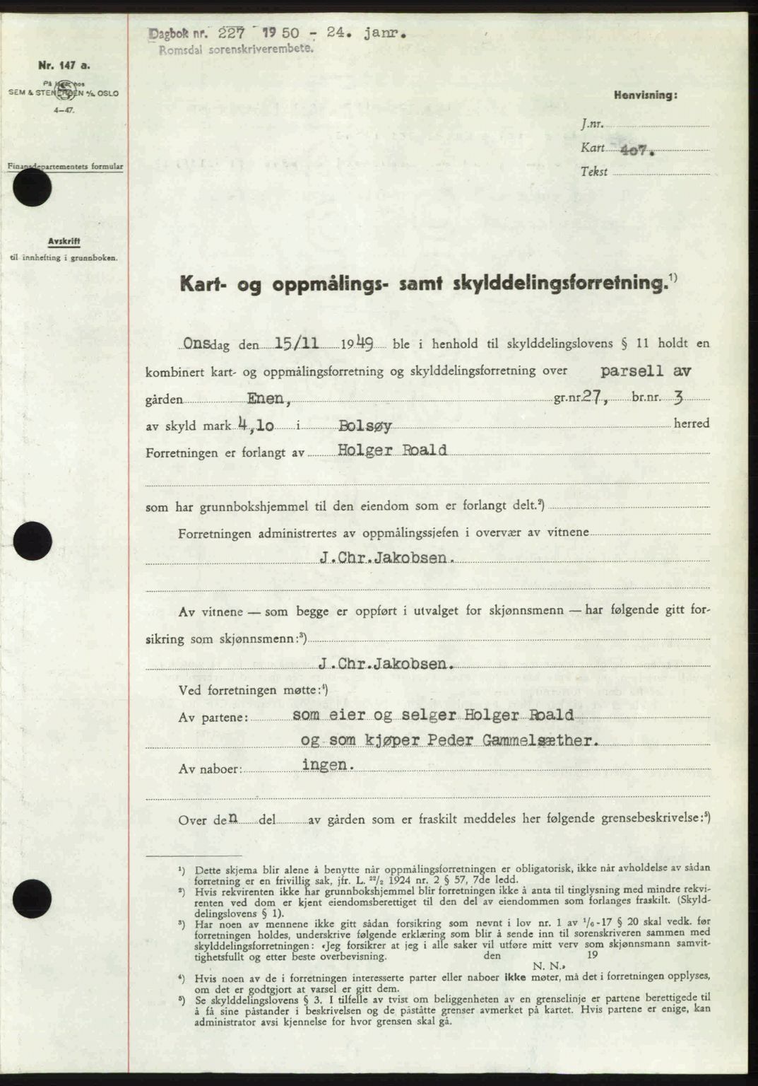 Romsdal sorenskriveri, SAT/A-4149/1/2/2C: Pantebok nr. A32, 1950-1950, Dagboknr: 227/1950