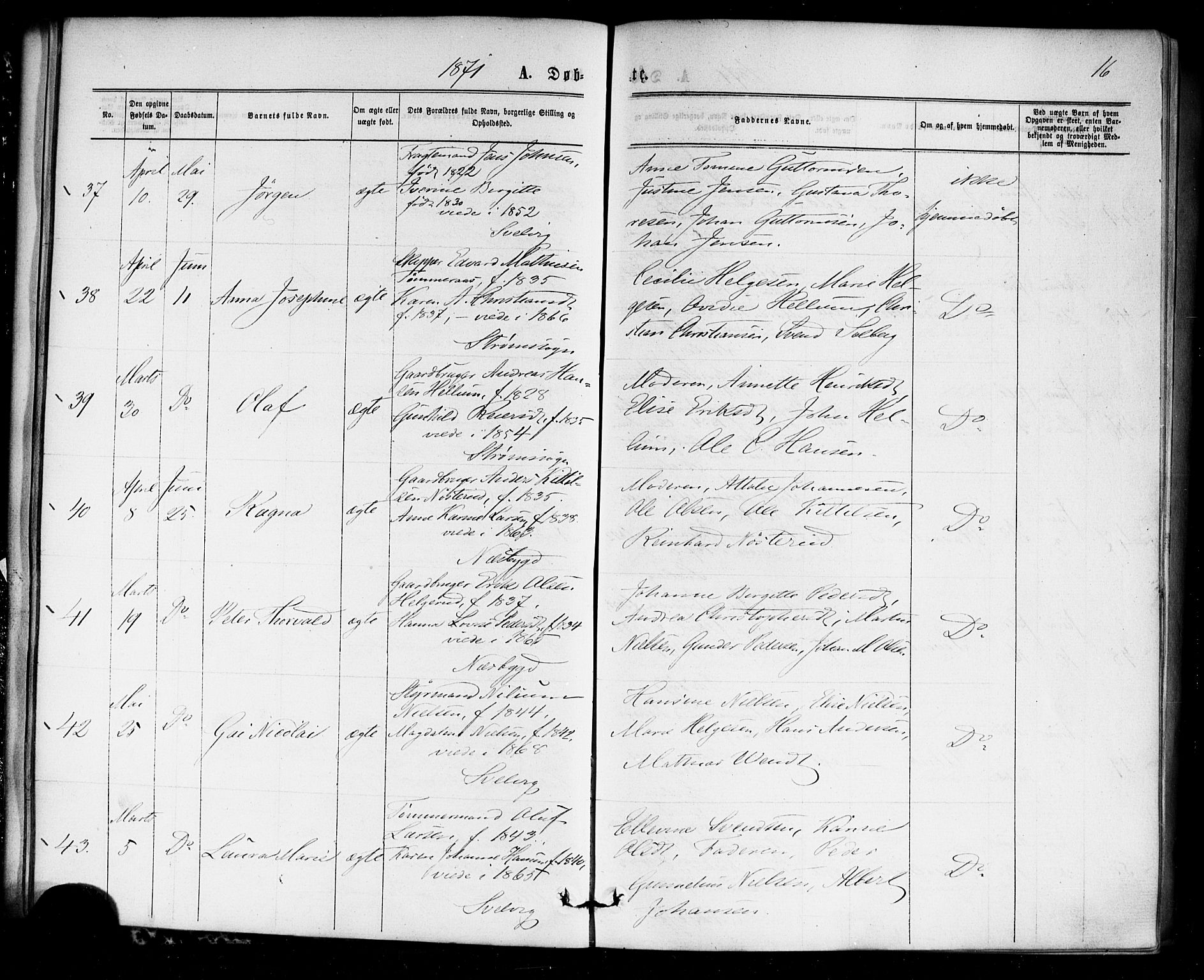 Strømm kirkebøker, AV/SAKO-A-322/F/Fa/L0002: Ministerialbok nr. I 2, 1870-1877, s. 16
