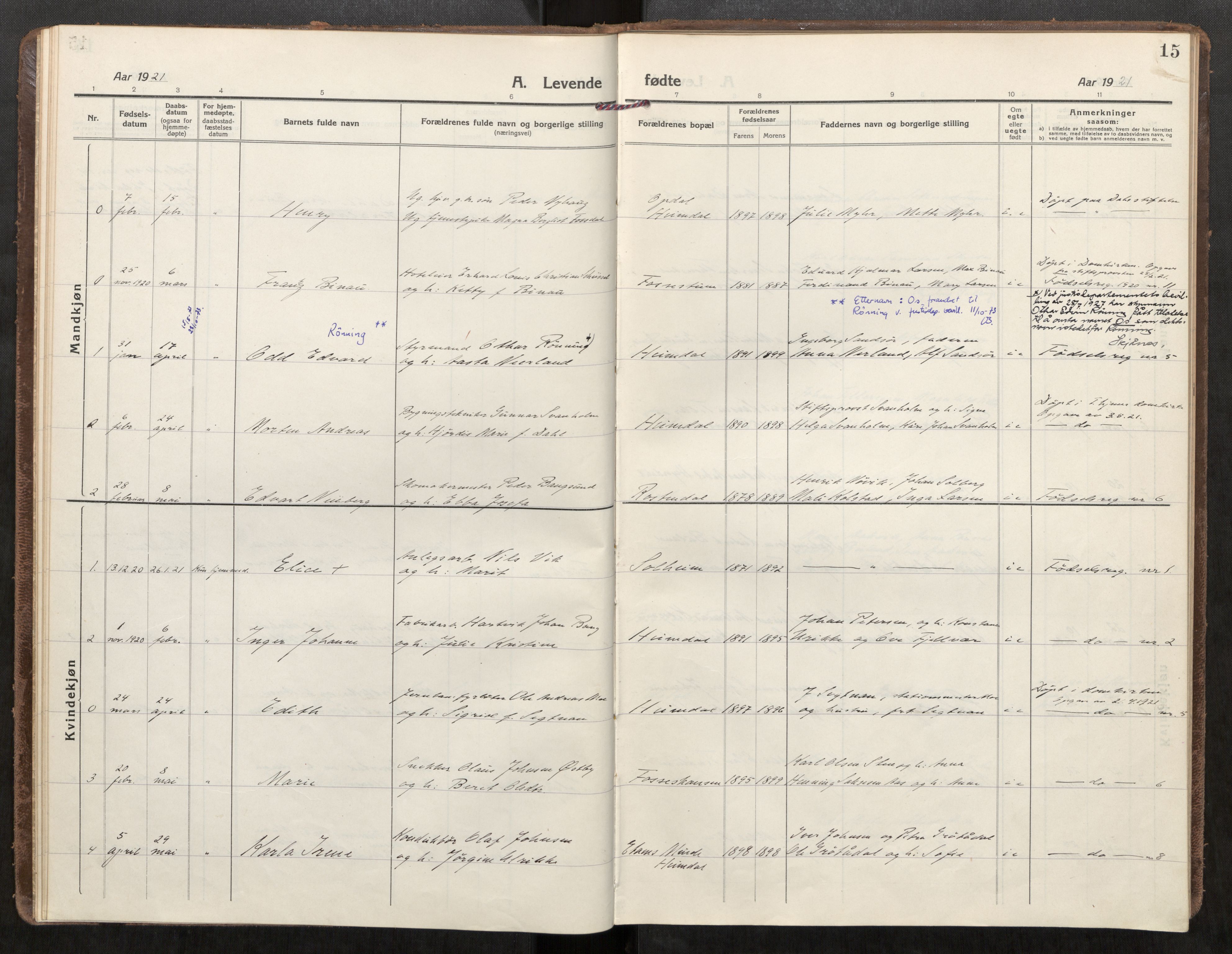 Klæbu sokneprestkontor, SAT/A-1112: Ministerialbok nr. 3, 1917-1924, s. 15