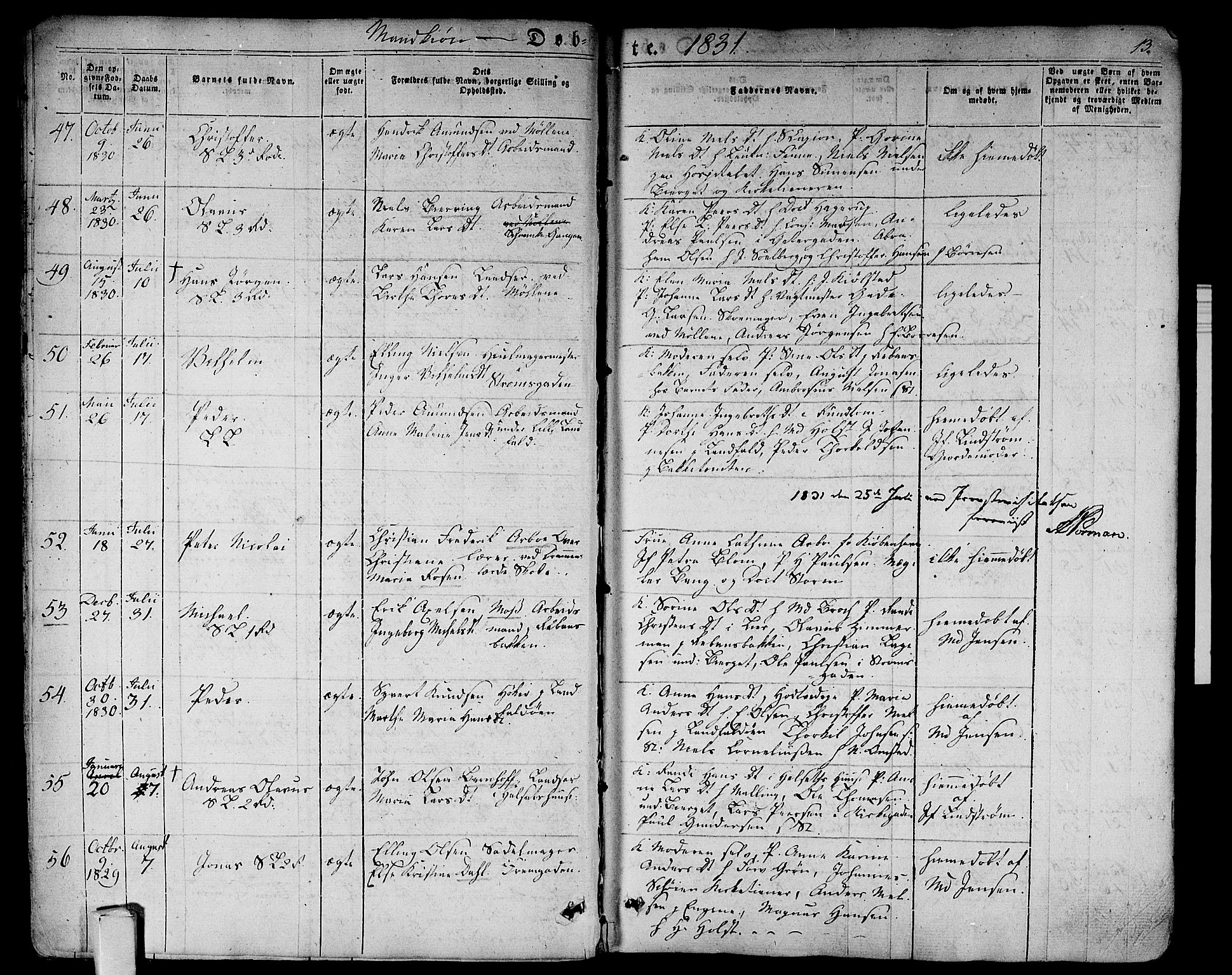 Bragernes kirkebøker, AV/SAKO-A-6/F/Fb/L0001: Ministerialbok nr. II 1, 1830-1847, s. 13