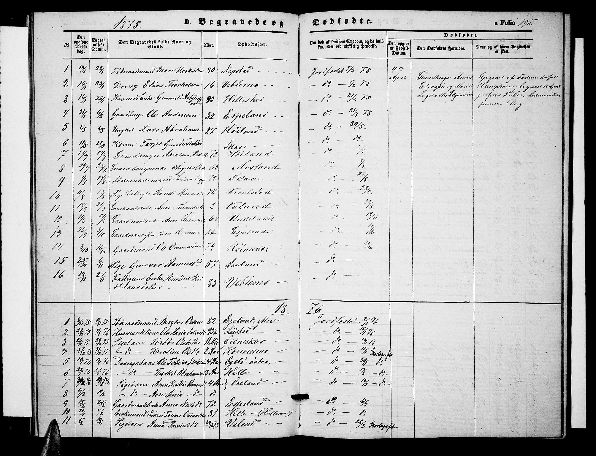 Nord-Audnedal sokneprestkontor, AV/SAK-1111-0032/F/Fb/Fba/L0002: Klokkerbok nr. B 2, 1856-1882, s. 195