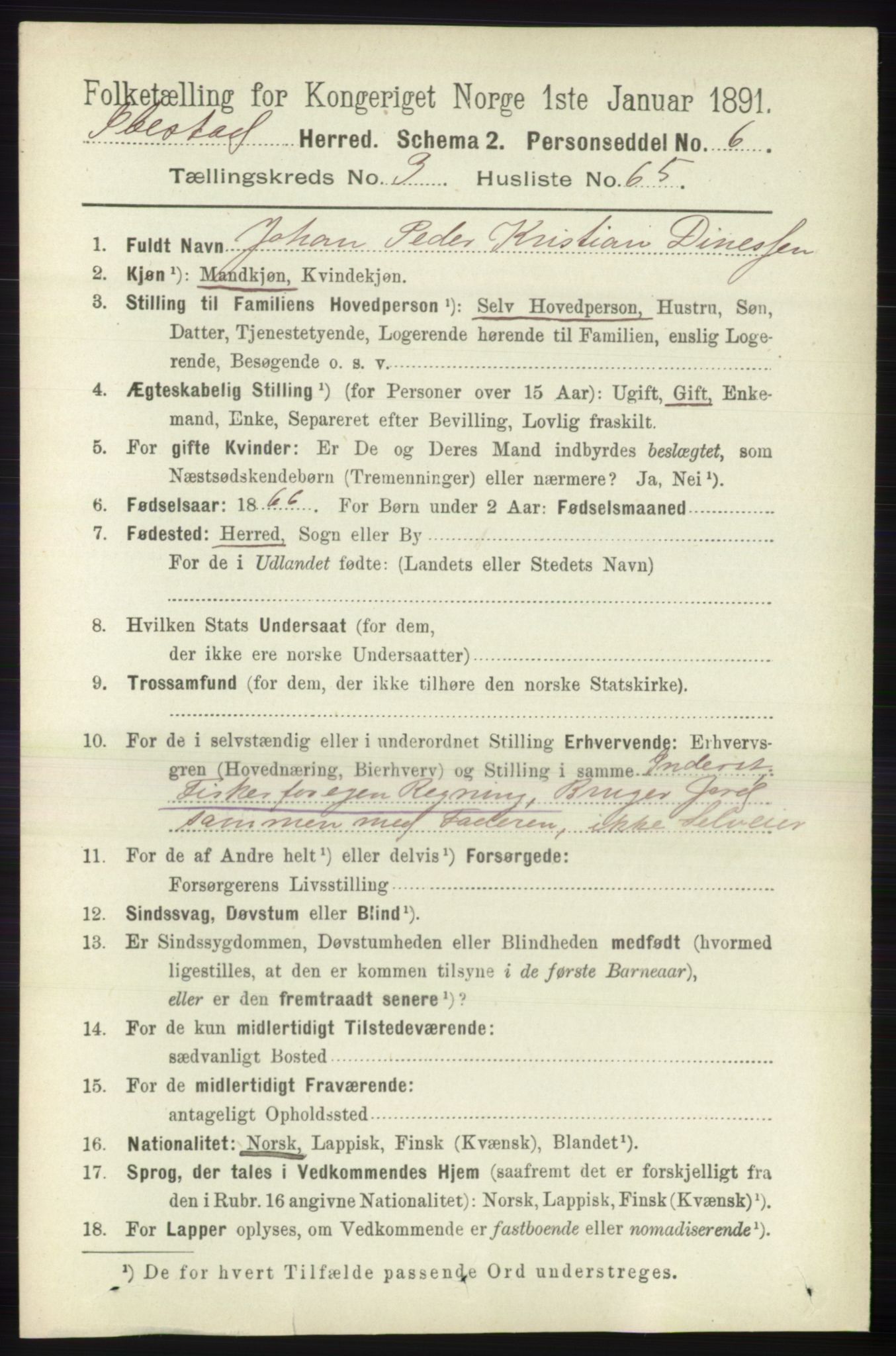 RA, Folketelling 1891 for 1917 Ibestad herred, 1891, s. 2179