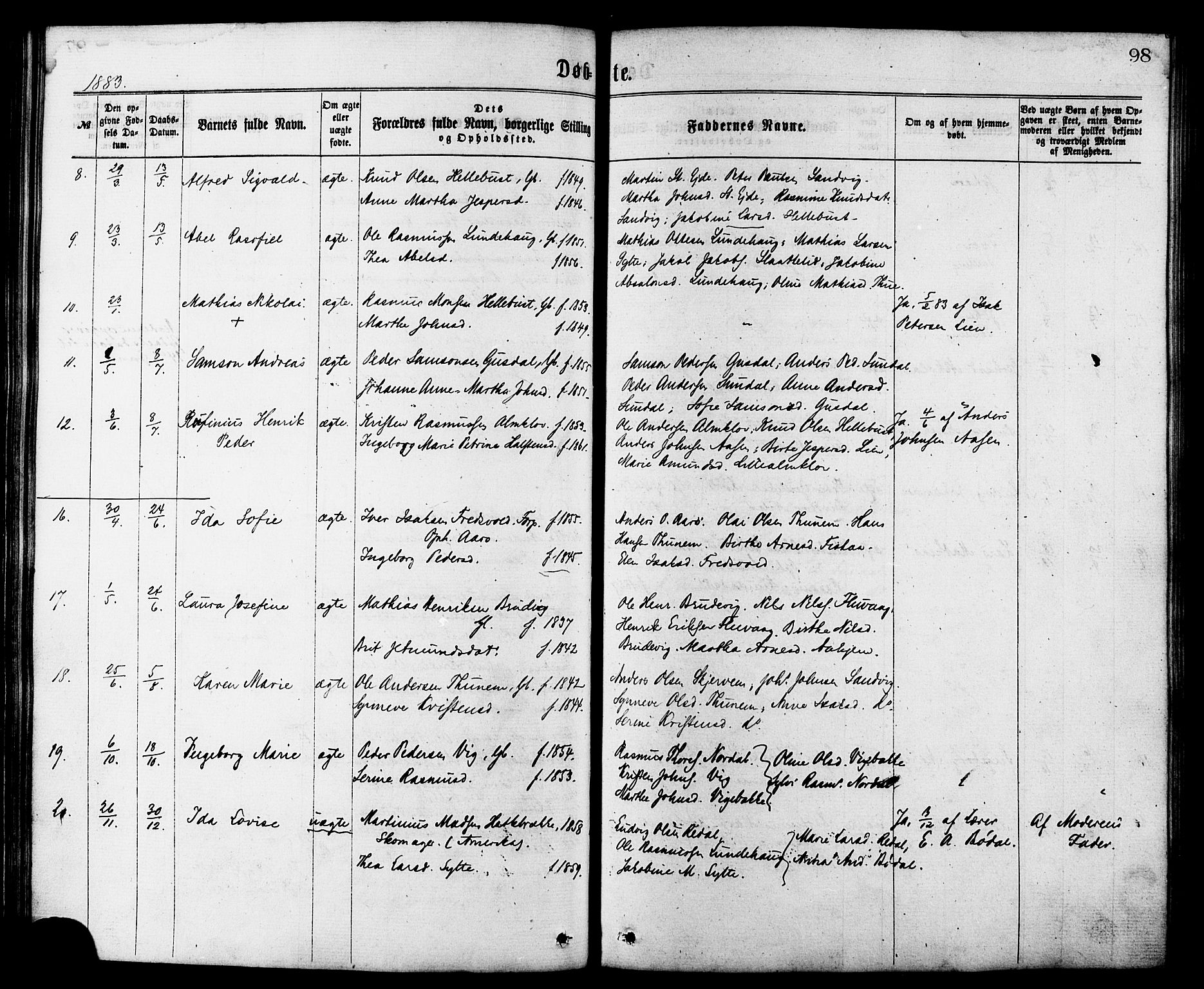 Ministerialprotokoller, klokkerbøker og fødselsregistre - Møre og Romsdal, AV/SAT-A-1454/501/L0007: Ministerialbok nr. 501A07, 1868-1884, s. 98