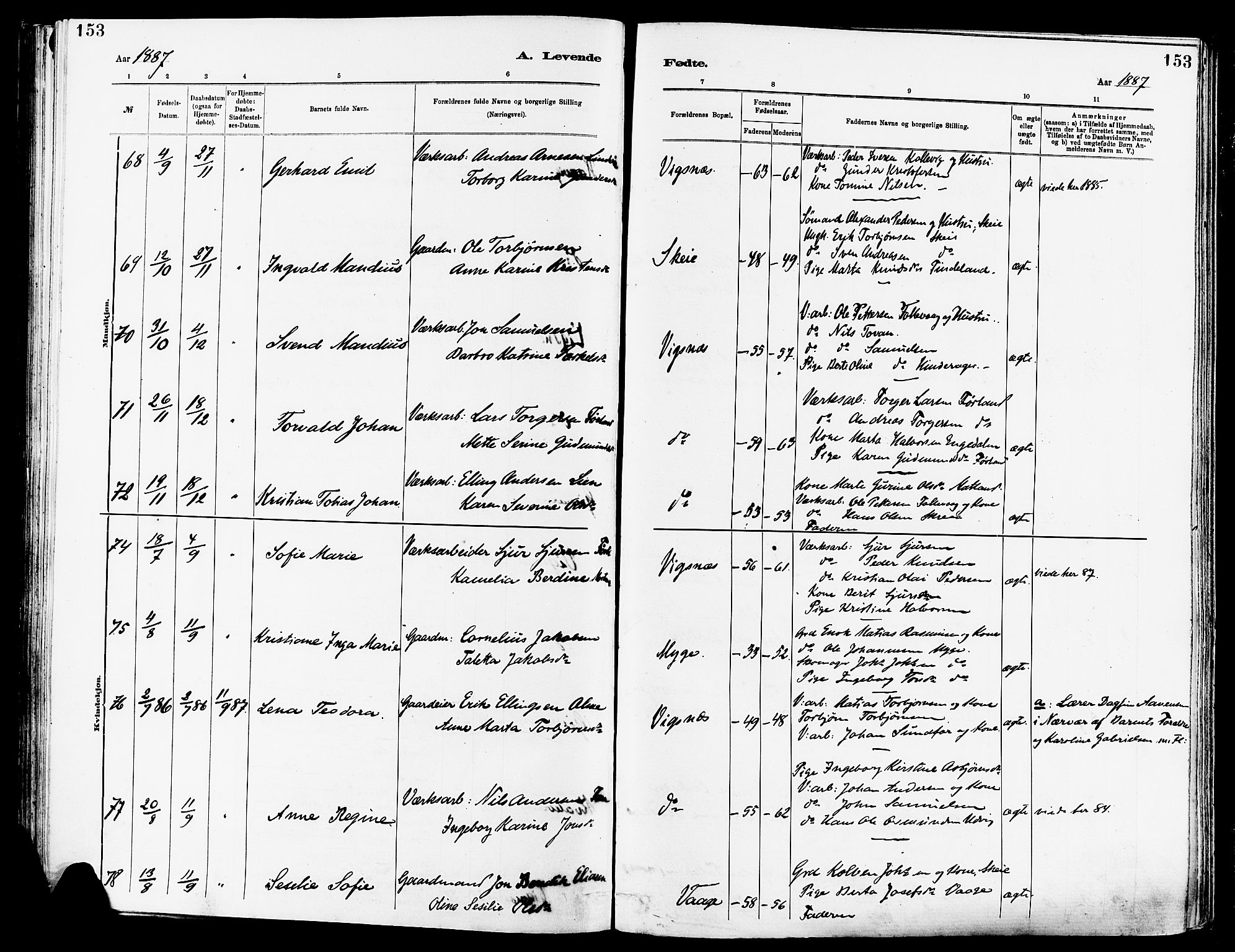 Avaldsnes sokneprestkontor, SAST/A -101851/H/Ha/Haa/L0014: Ministerialbok nr. A 14, 1880-1889, s. 153