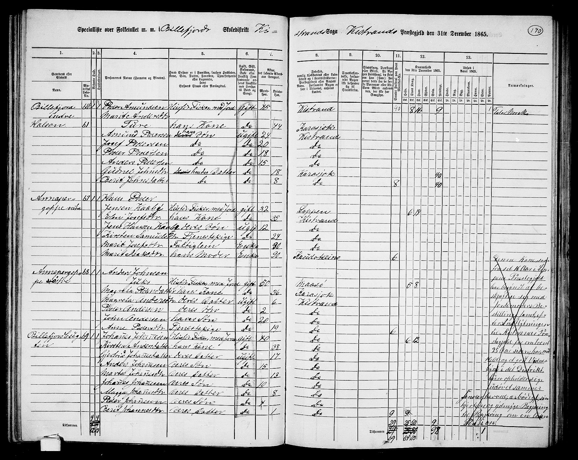 RA, Folketelling 1865 for 2020P Kistrand prestegjeld, 1865, s. 21