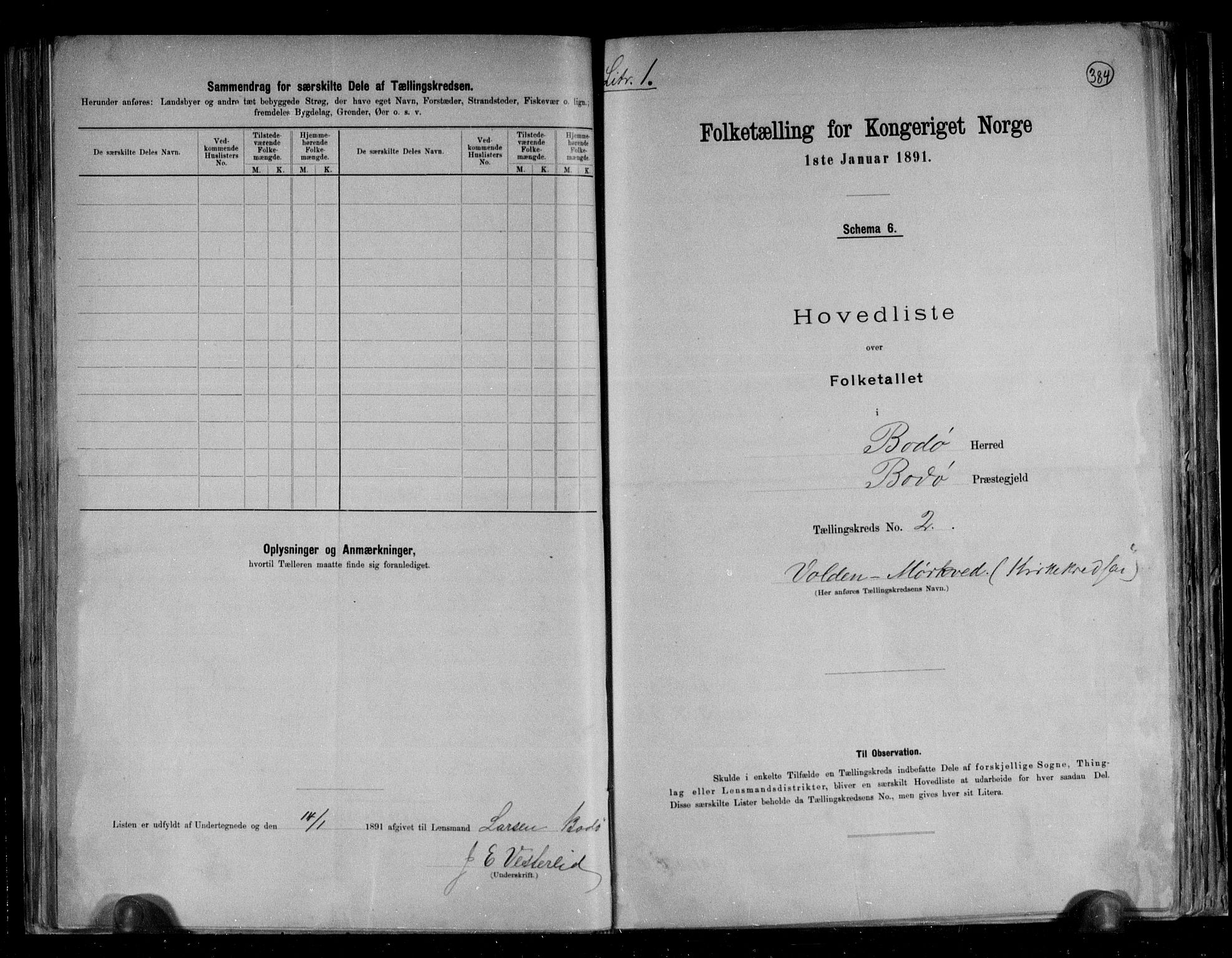 RA, Folketelling 1891 for 1843 Bodø herred, 1891, s. 6