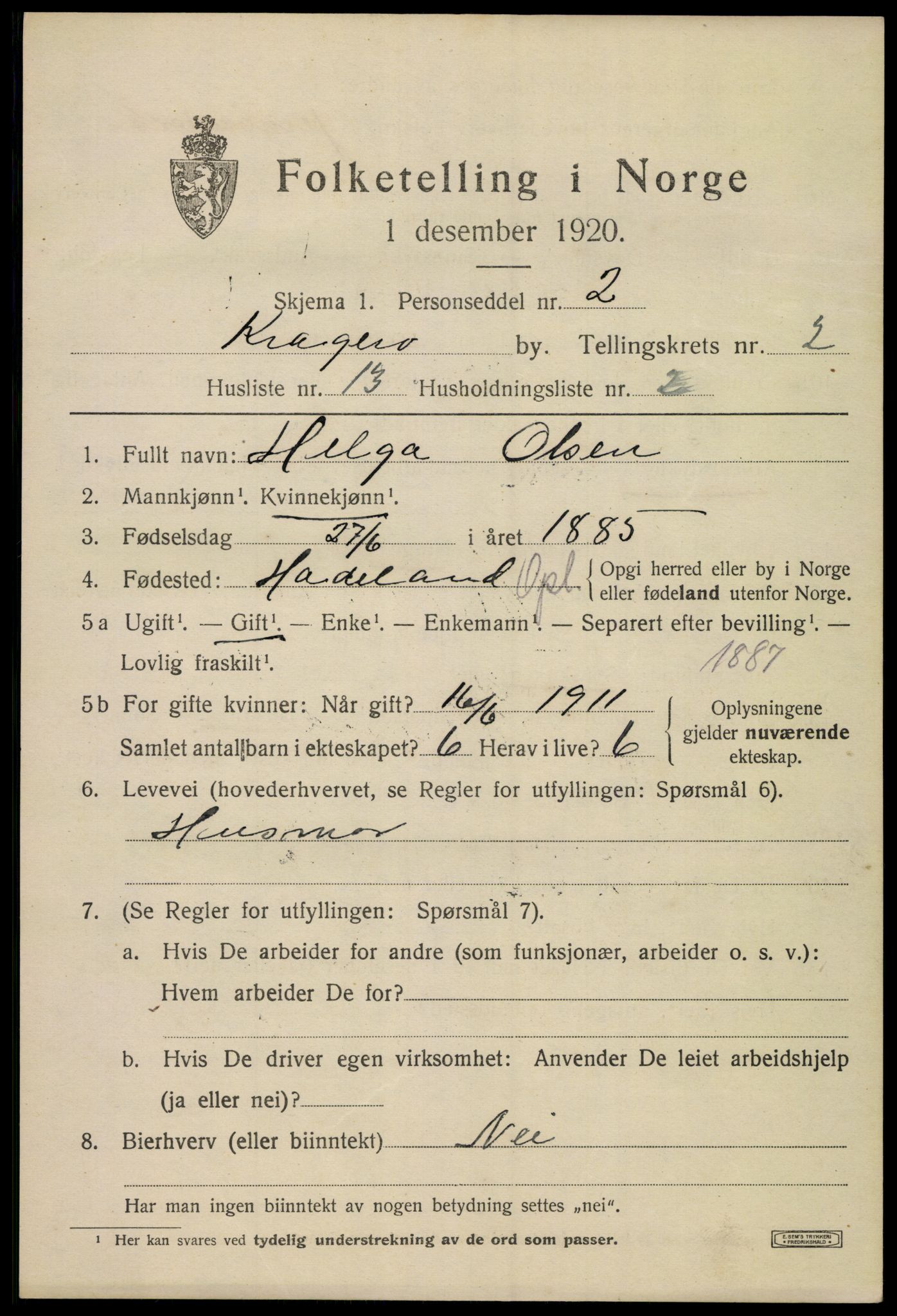 SAKO, Folketelling 1920 for 0801 Kragerø kjøpstad, 1920, s. 5467