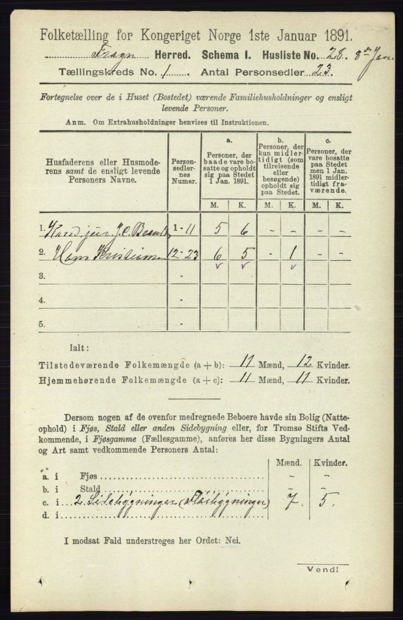 RA, Folketelling 1891 for 0215 Frogn herred, 1891, s. 43