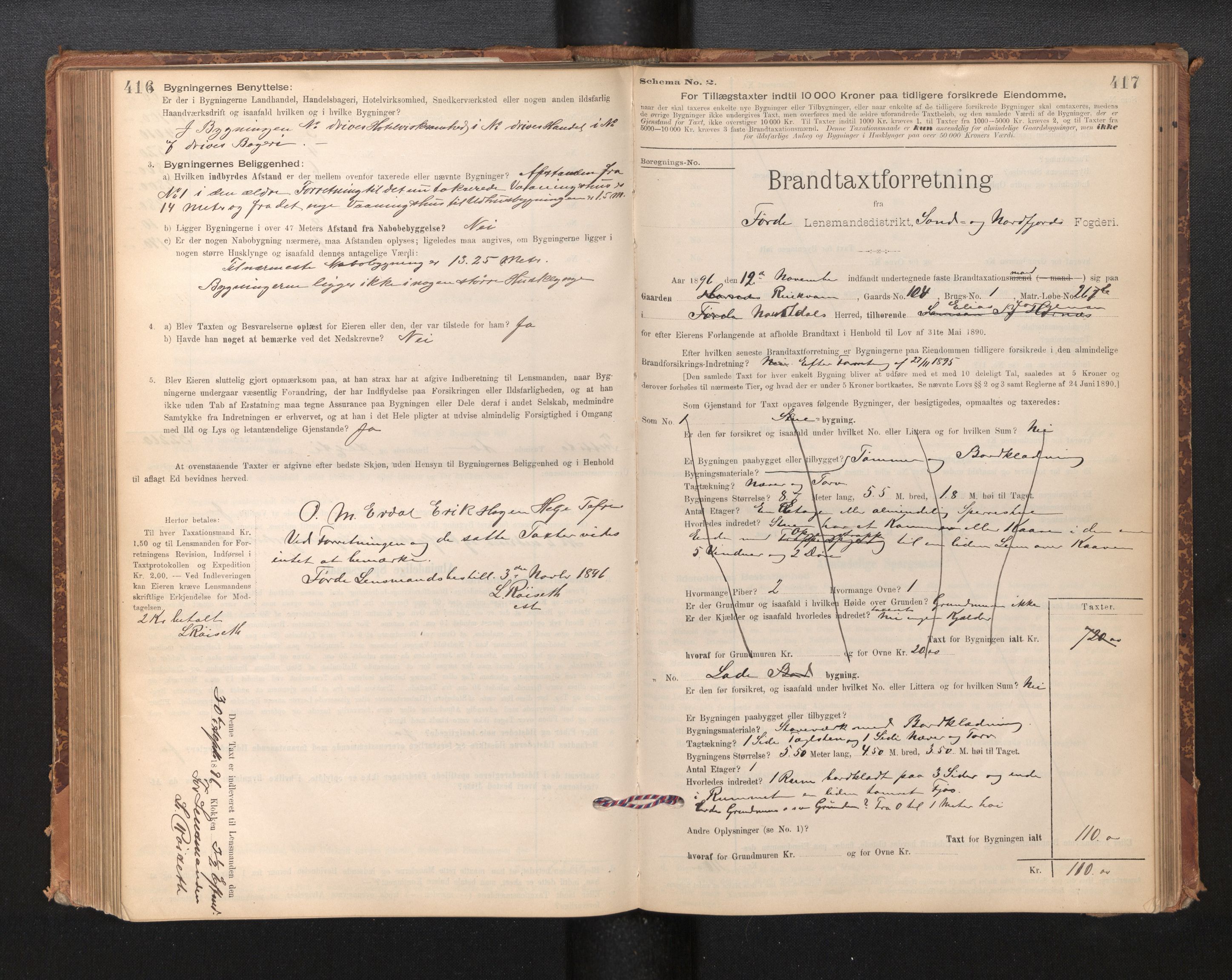 Lensmannen i Førde, AV/SAB-A-27401/0012/L0008: Branntakstprotokoll, skjematakst, 1895-1922, s. 416-417