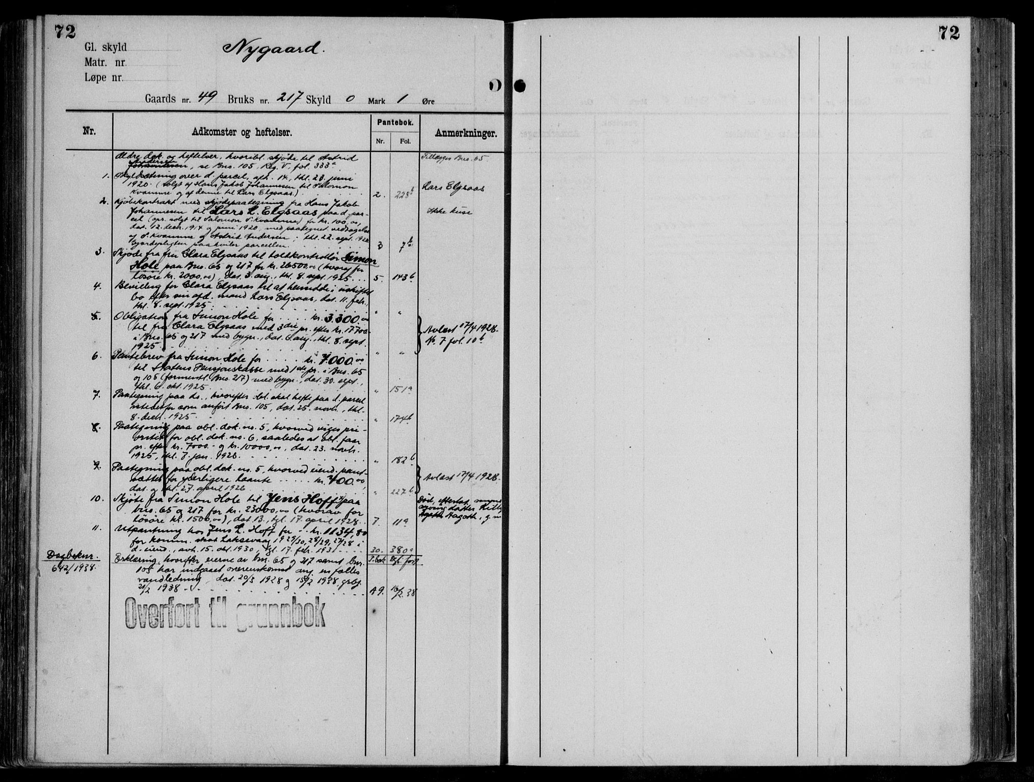 Midhordland sorenskriveri, AV/SAB-A-3001/1/G/Ga/Gab/L0111: Panteregister nr. II.A.b.111, s. 72