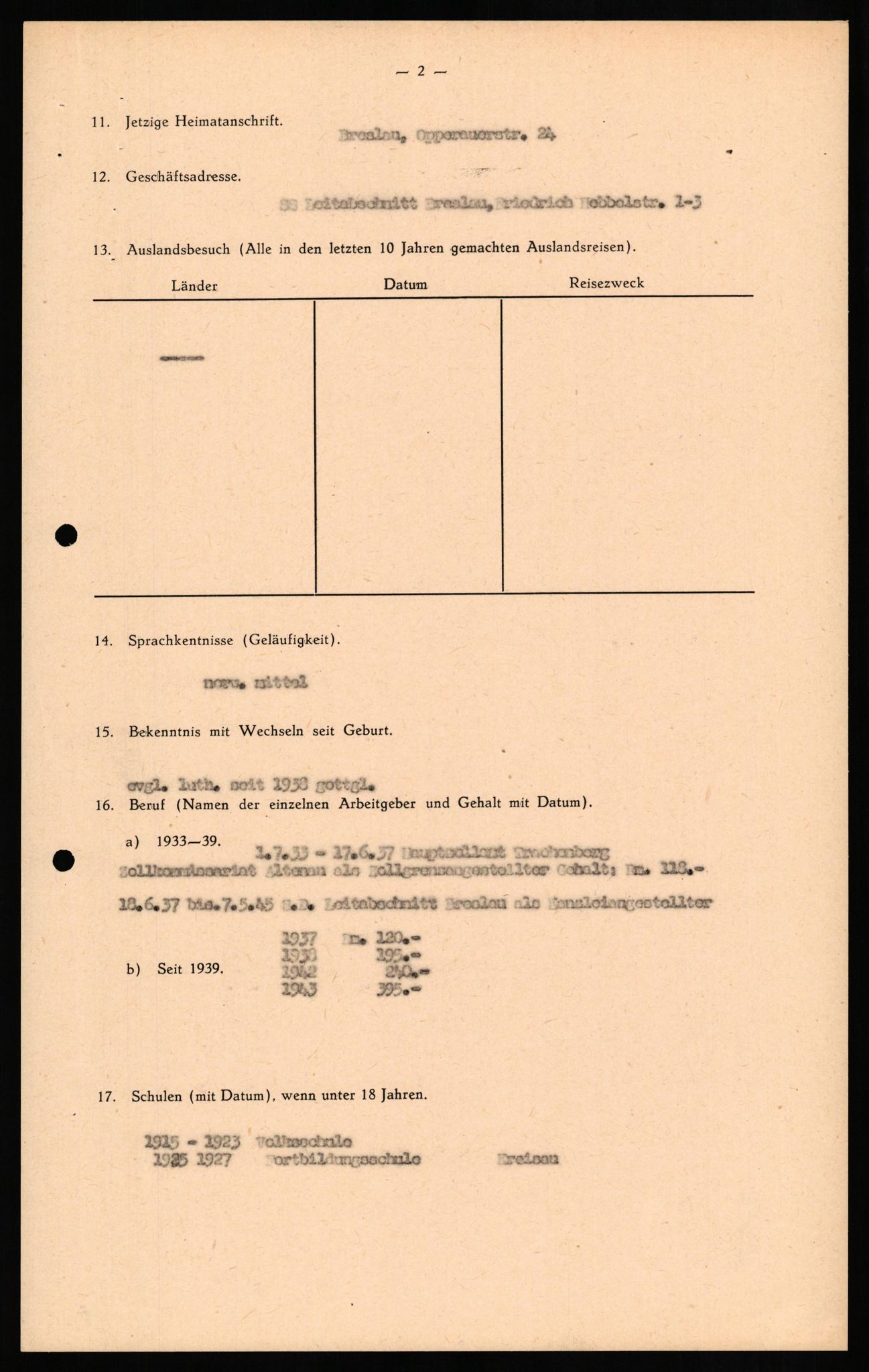Forsvaret, Forsvarets overkommando II, RA/RAFA-3915/D/Db/L0017: CI Questionaires. Tyske okkupasjonsstyrker i Norge. Tyskere., 1945-1946, s. 116