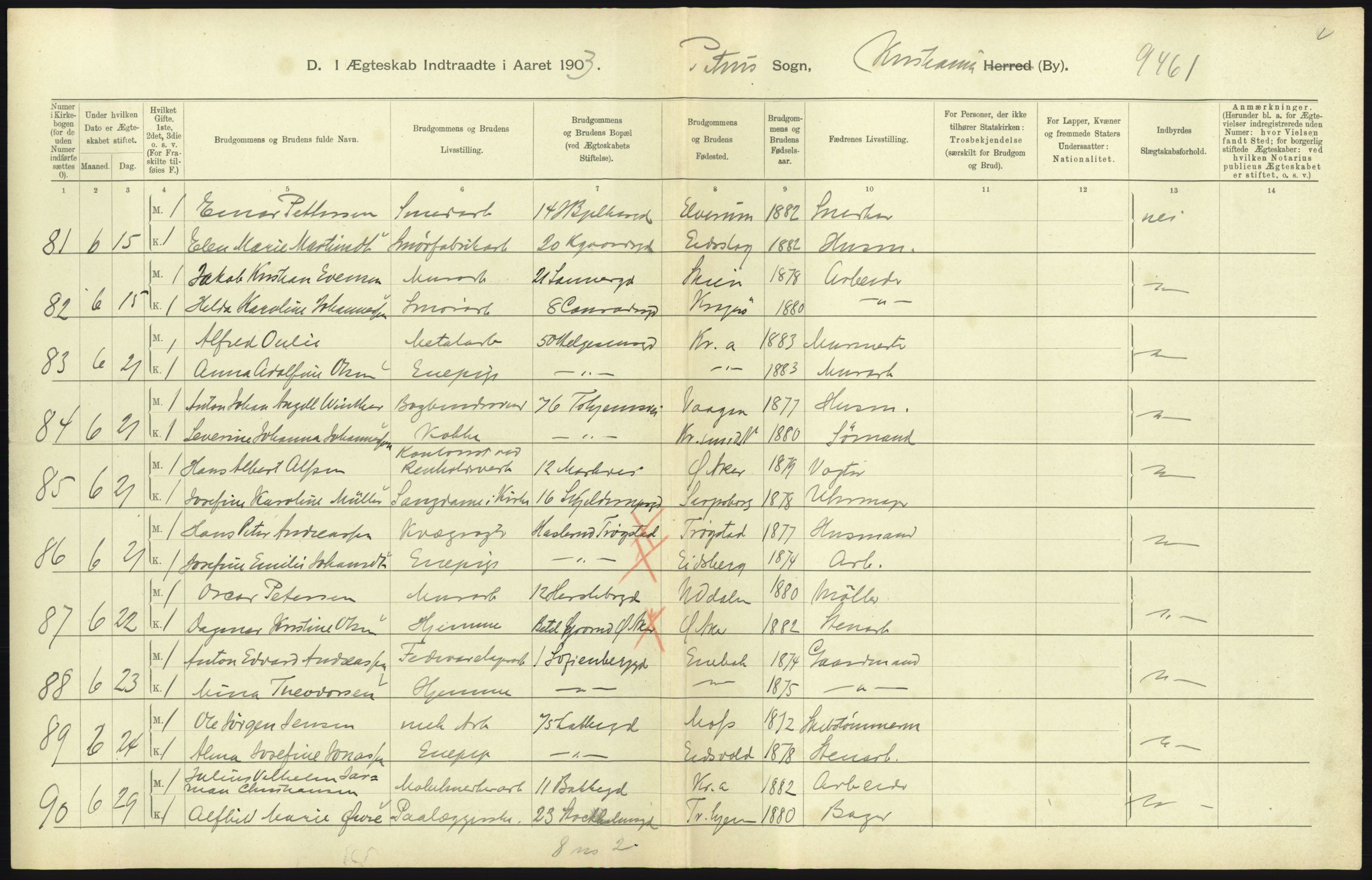 Statistisk sentralbyrå, Sosiodemografiske emner, Befolkning, AV/RA-S-2228/D/Df/Dfa/Dfaa/L0004: Kristiania: Gifte, døde, 1903, s. 505